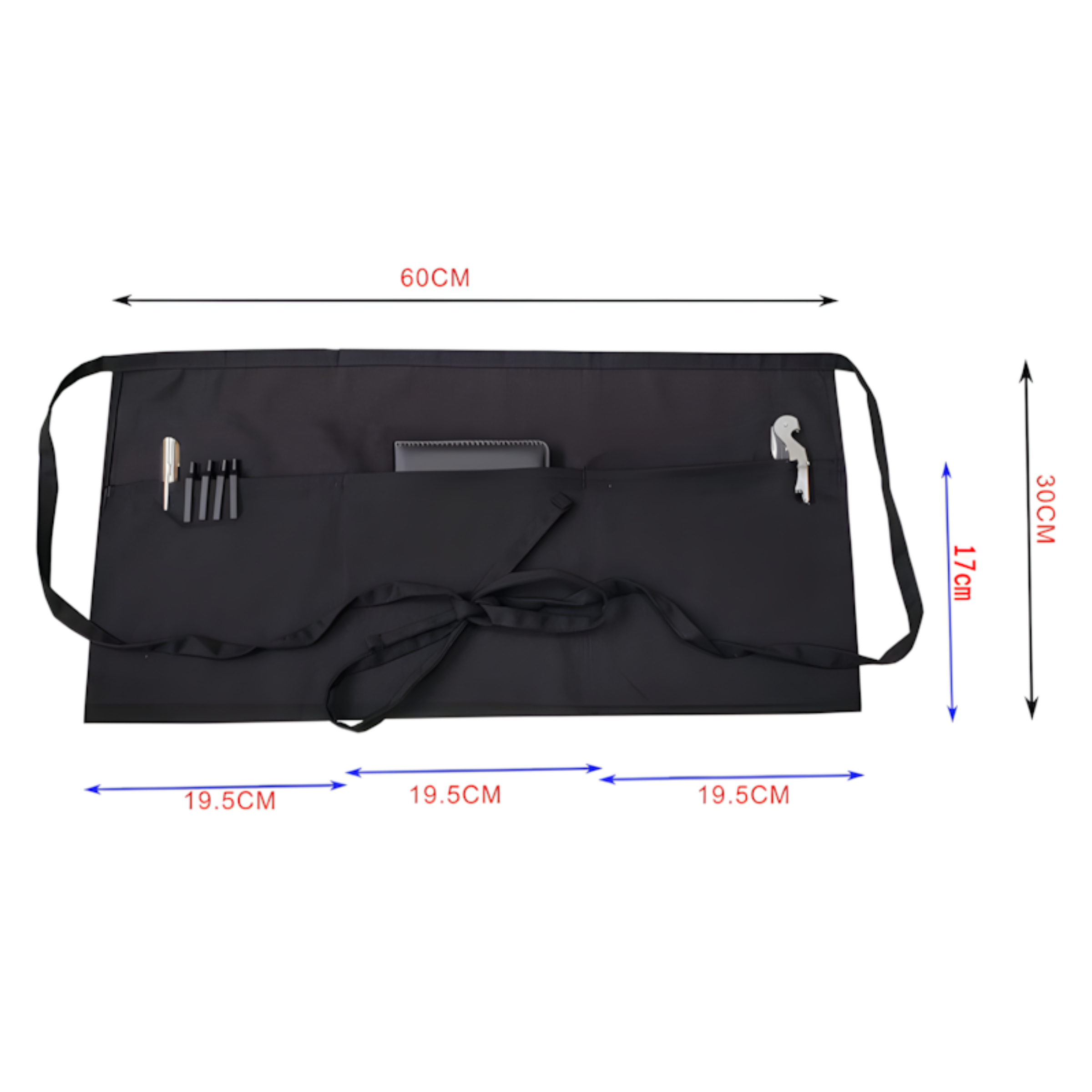 Three-pocket Half Apron - Black — wholesale custom promotional product