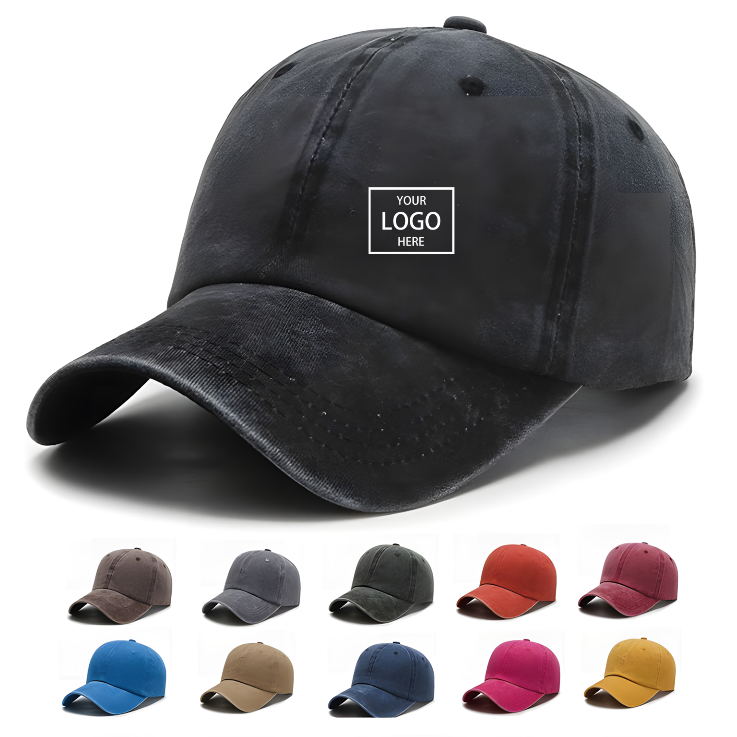 Washed Cotton Adjustable Baseball Cap - Black — wholesale custom promotional product