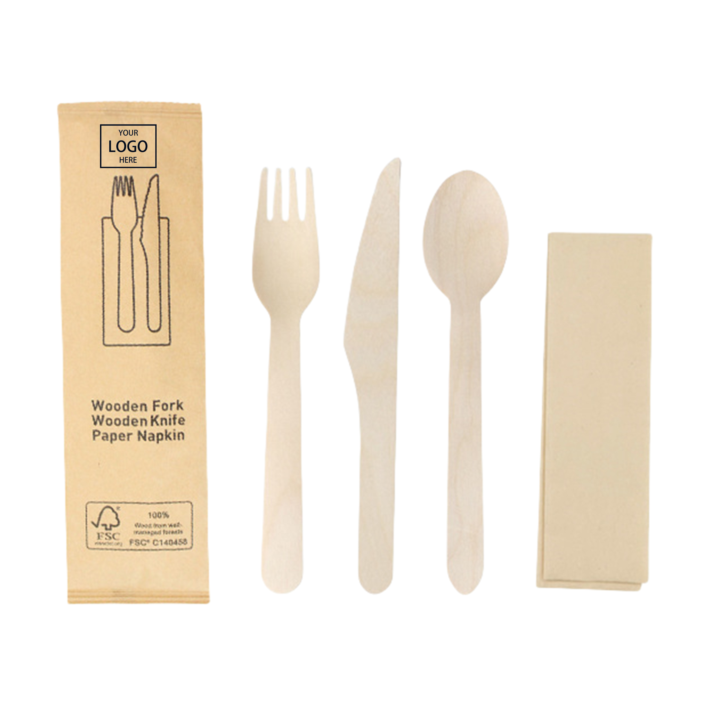 Disposable Wooden Cutlery Set - Wood — wholesale custom promotional product