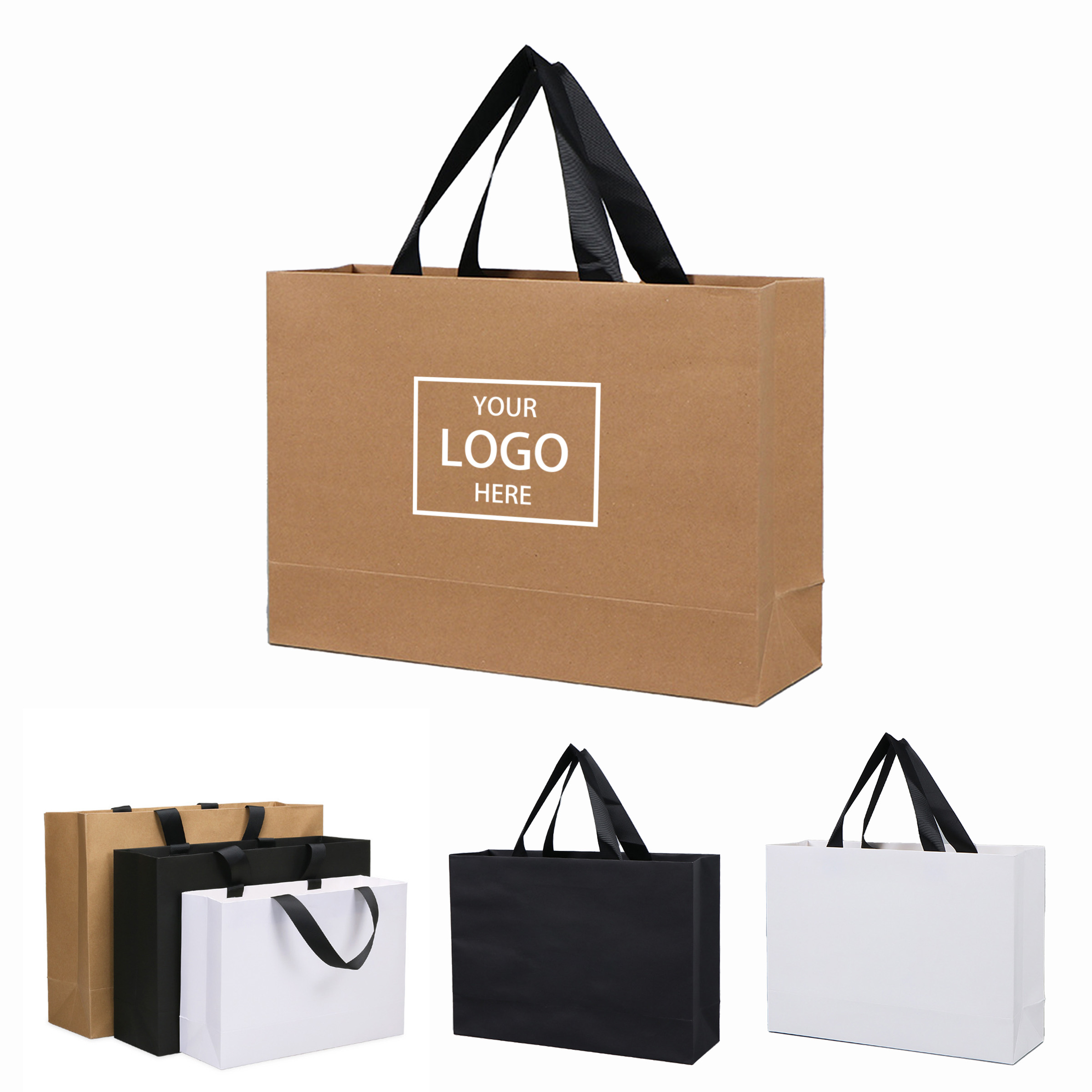 Kraft Shopping Bags with Flat Handles - Black — wholesale custom promotional product