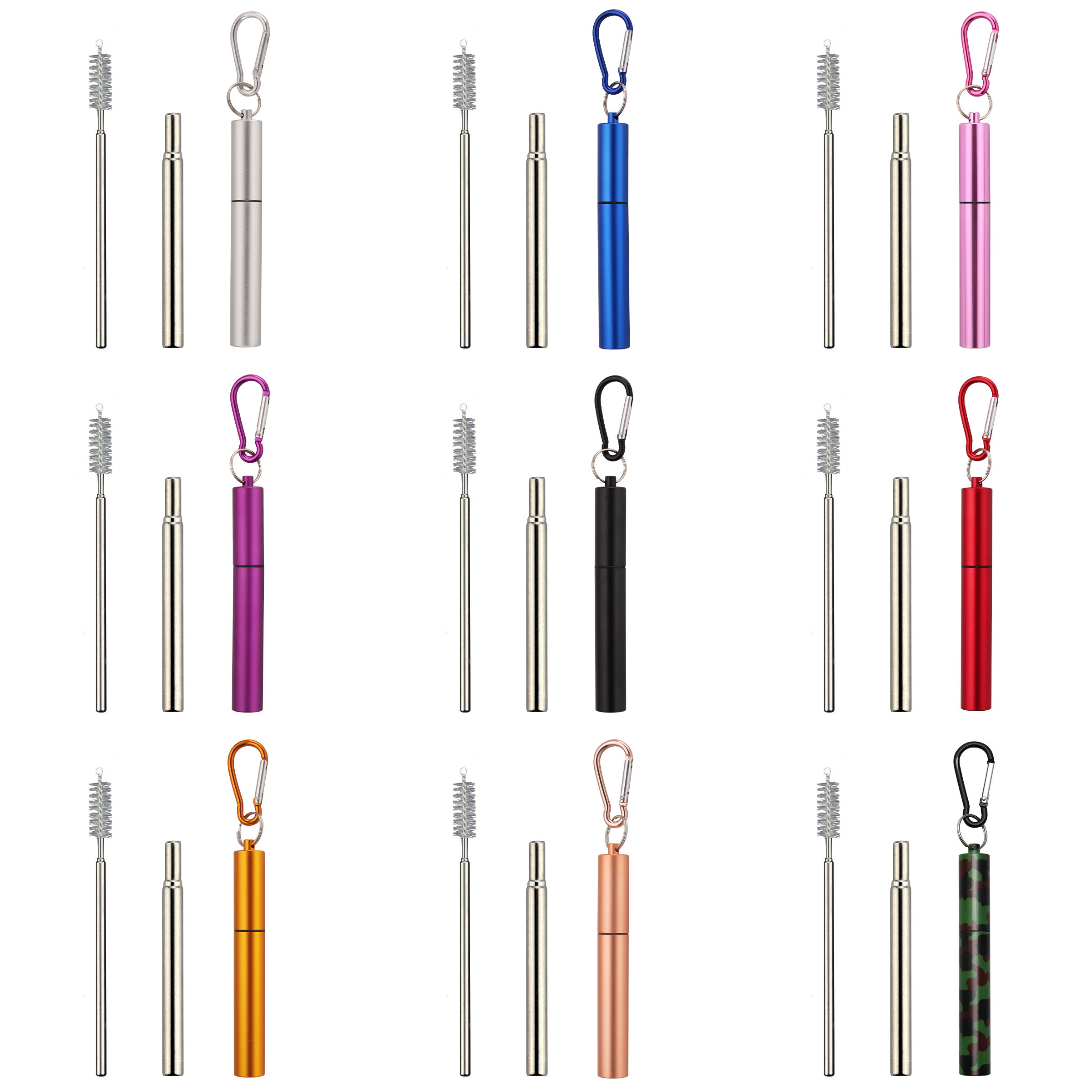 Telescopic Stainless Steel Straw Kit - Black — wholesale custom promotional product