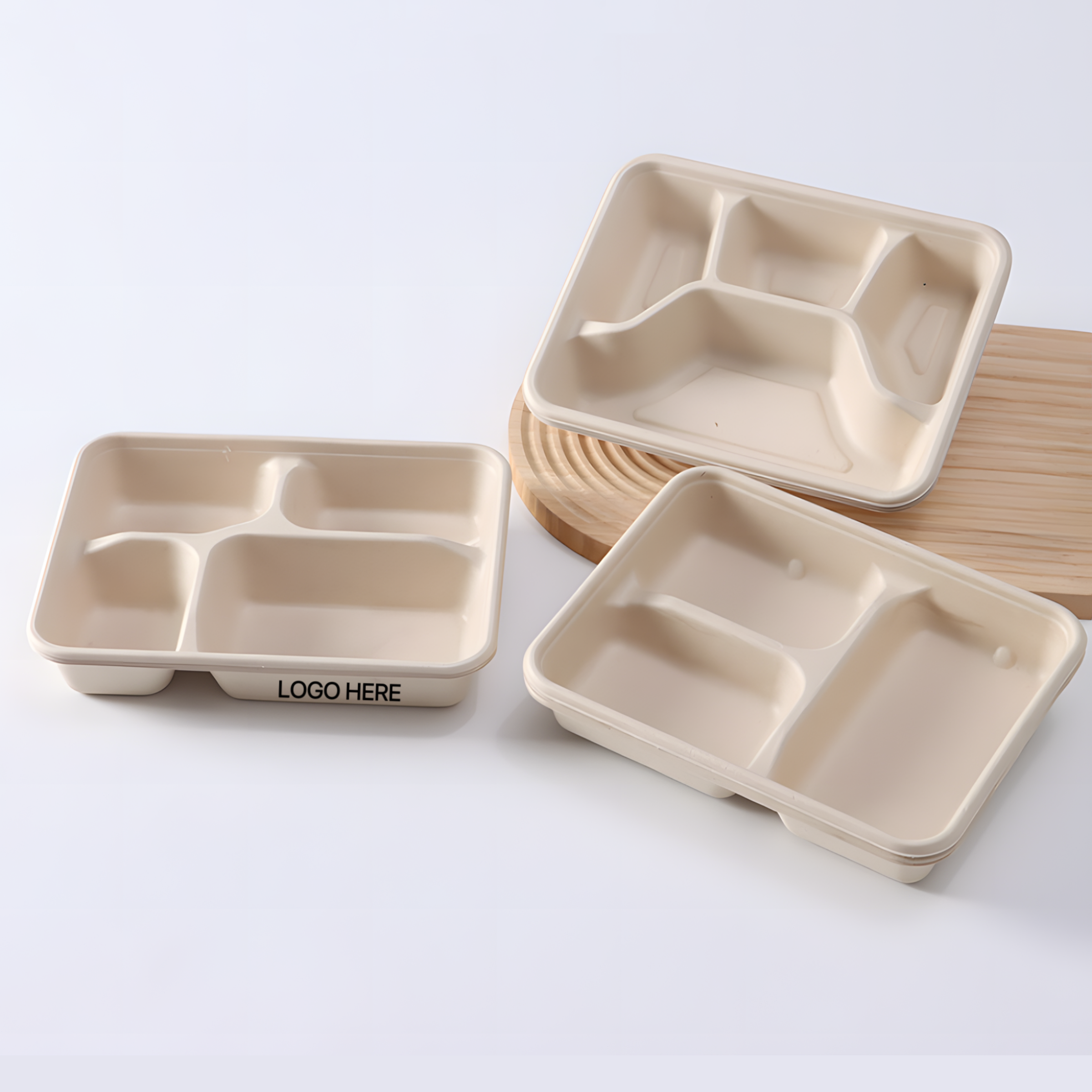 Disposable Biodegradable Tray Lunch Box - Beige — wholesale custom promotional product