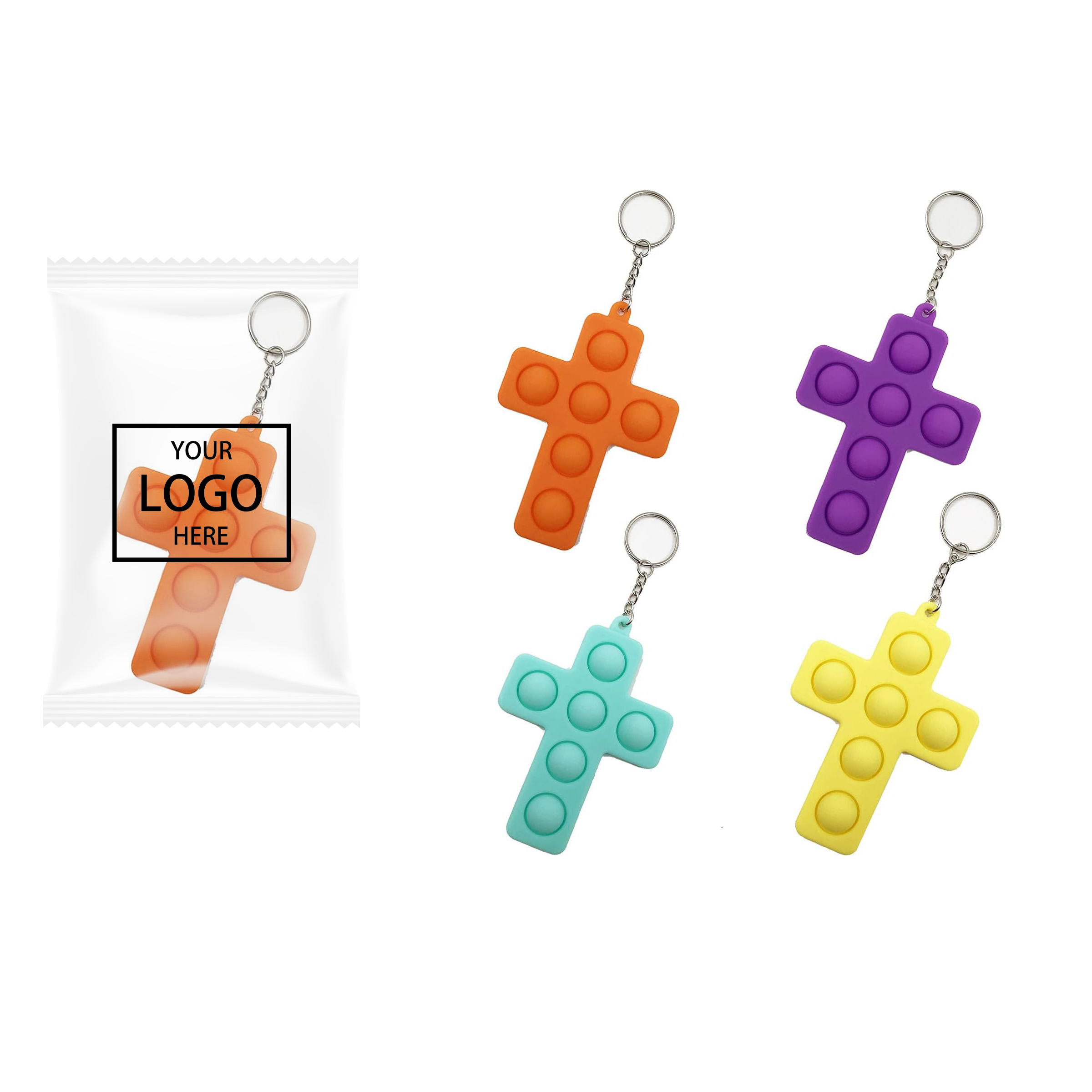 Cross Shape Dimple Fidget Toy Keychain - Blue — wholesale custom promotional product