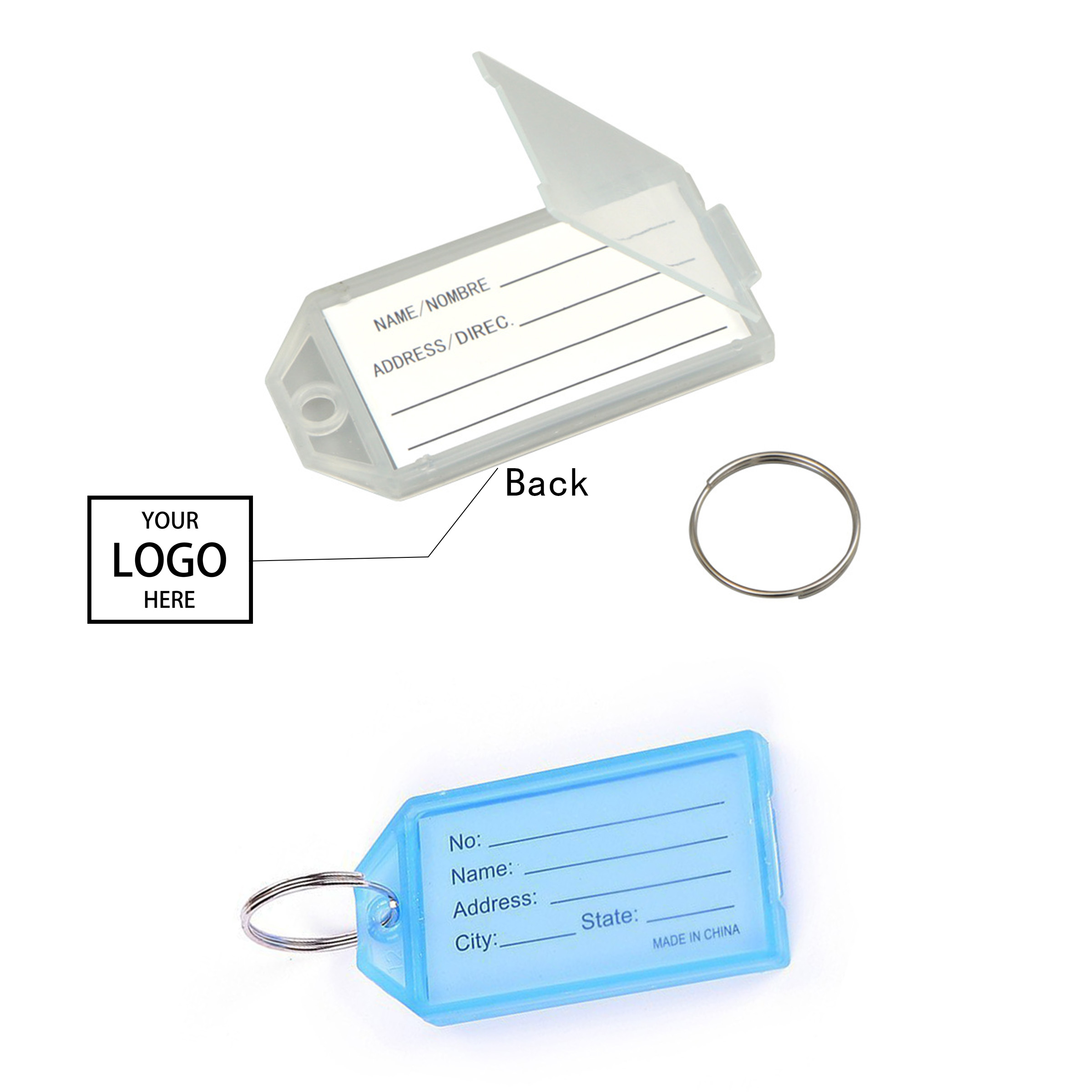 Plastic Key Chain Tag - Blue — wholesale custom promotional product
