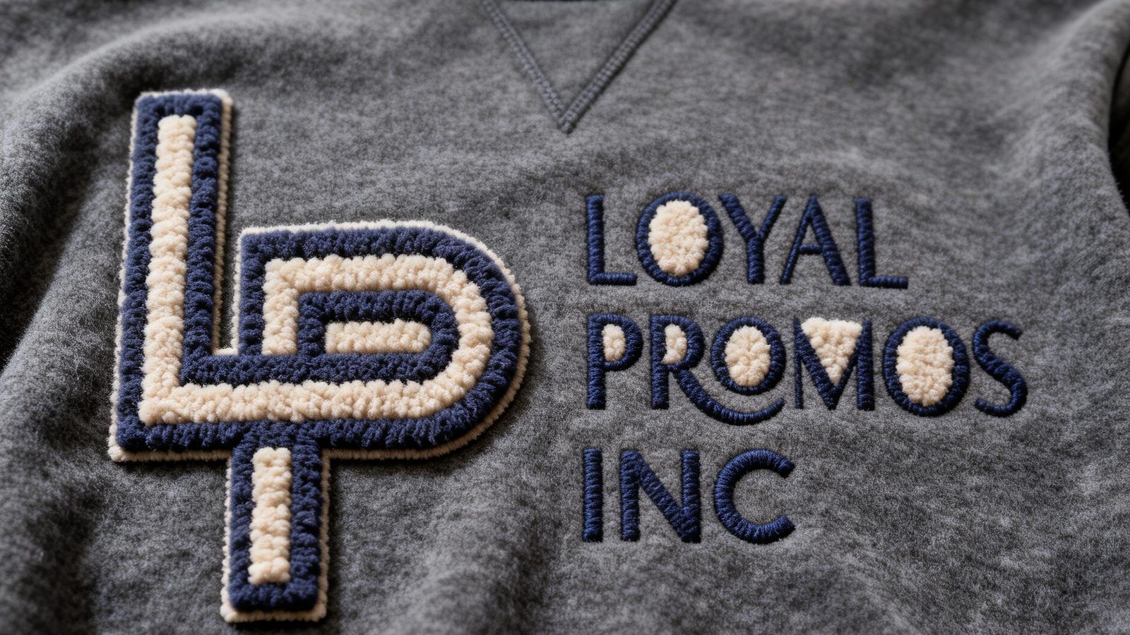 Small embroidered logo on the chest of a gray fleece hoodie