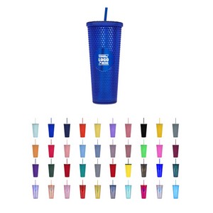 24 Oz Plastic Double Wall Straw Tumbler with Lid - Royal Blue