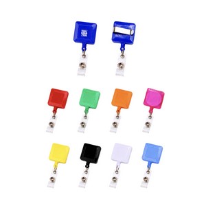Square Retractable Badge Reel with Back Clip - Blue
