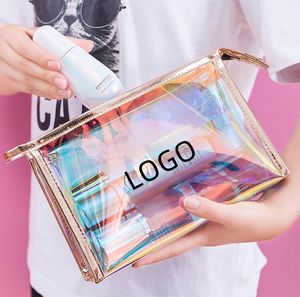 Laser Hologram Makeup Bag - Iridescent Clear/Gold