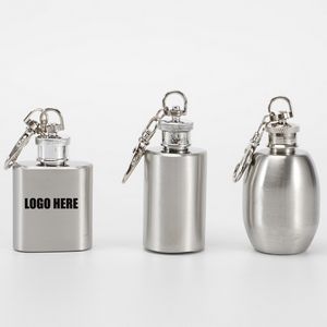 1 Oz. Mini Stainless Steel Hip Flask w/Keychain - Silver