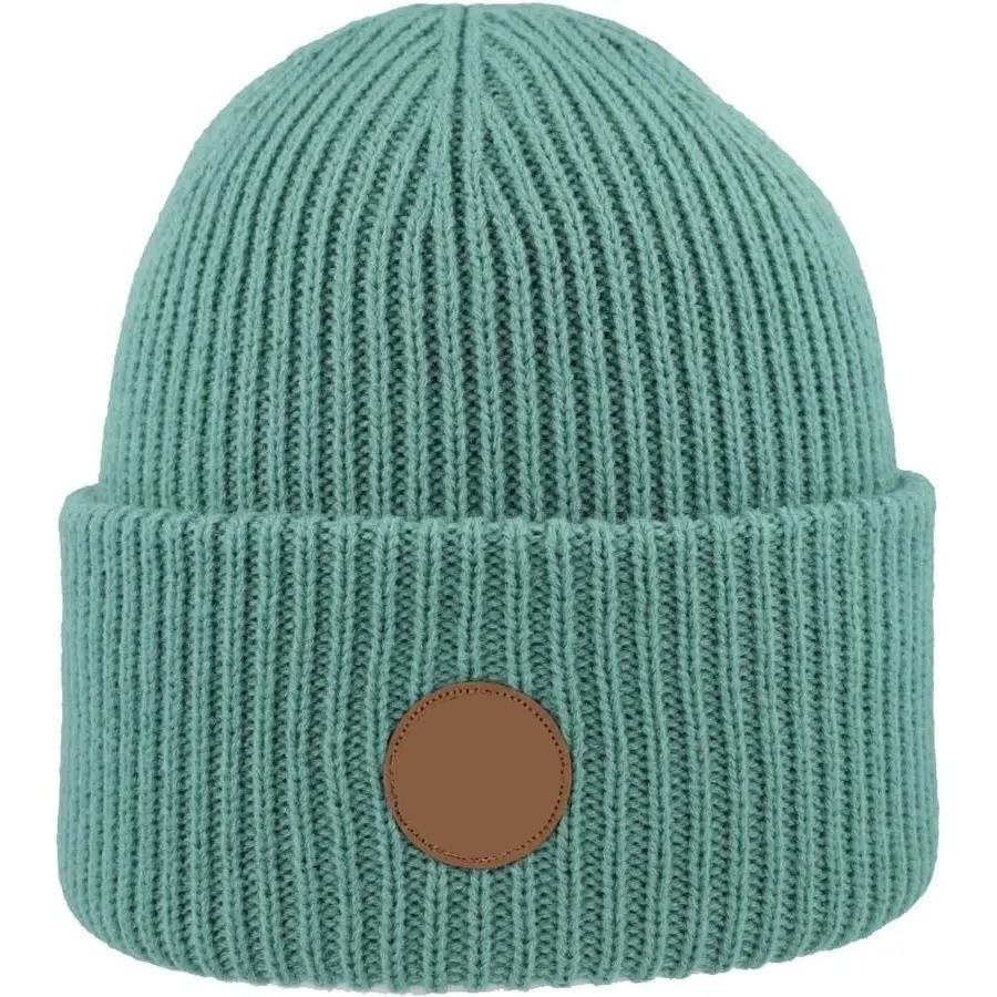 Cuffed Rib Knit Beanie With Faux Leather Patch