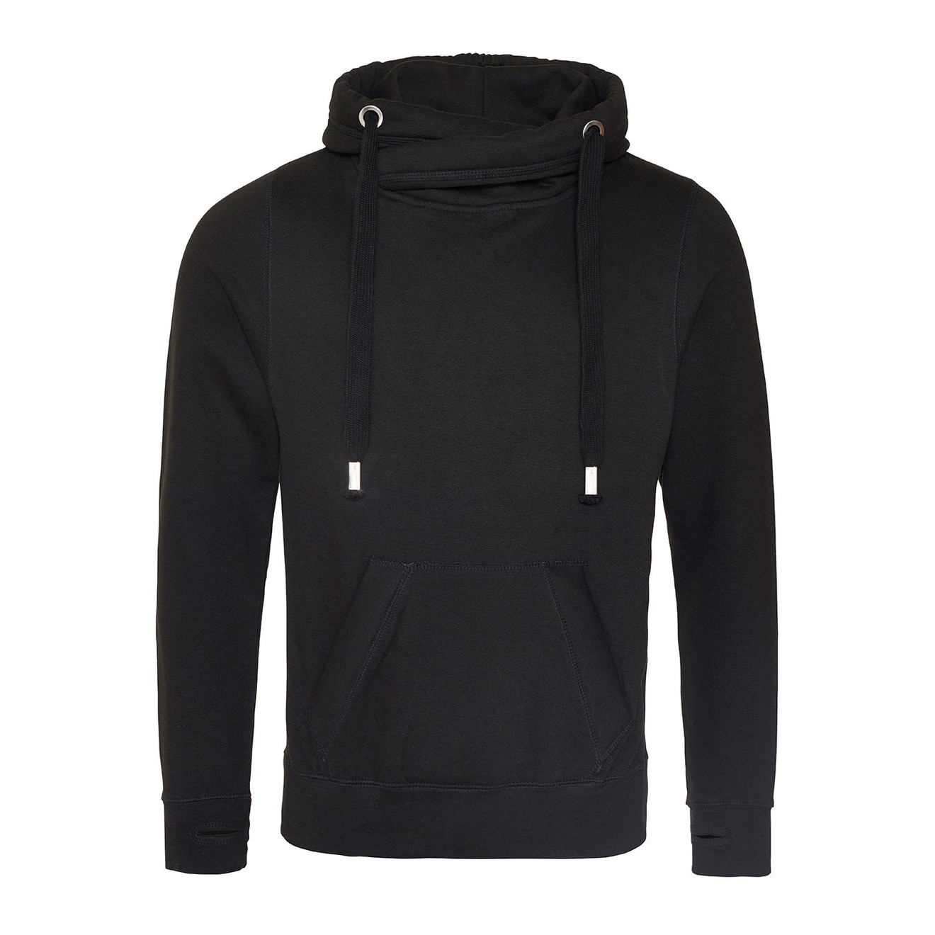 Men's Crossover-Neck Fleece Hoodie With Thumbholes