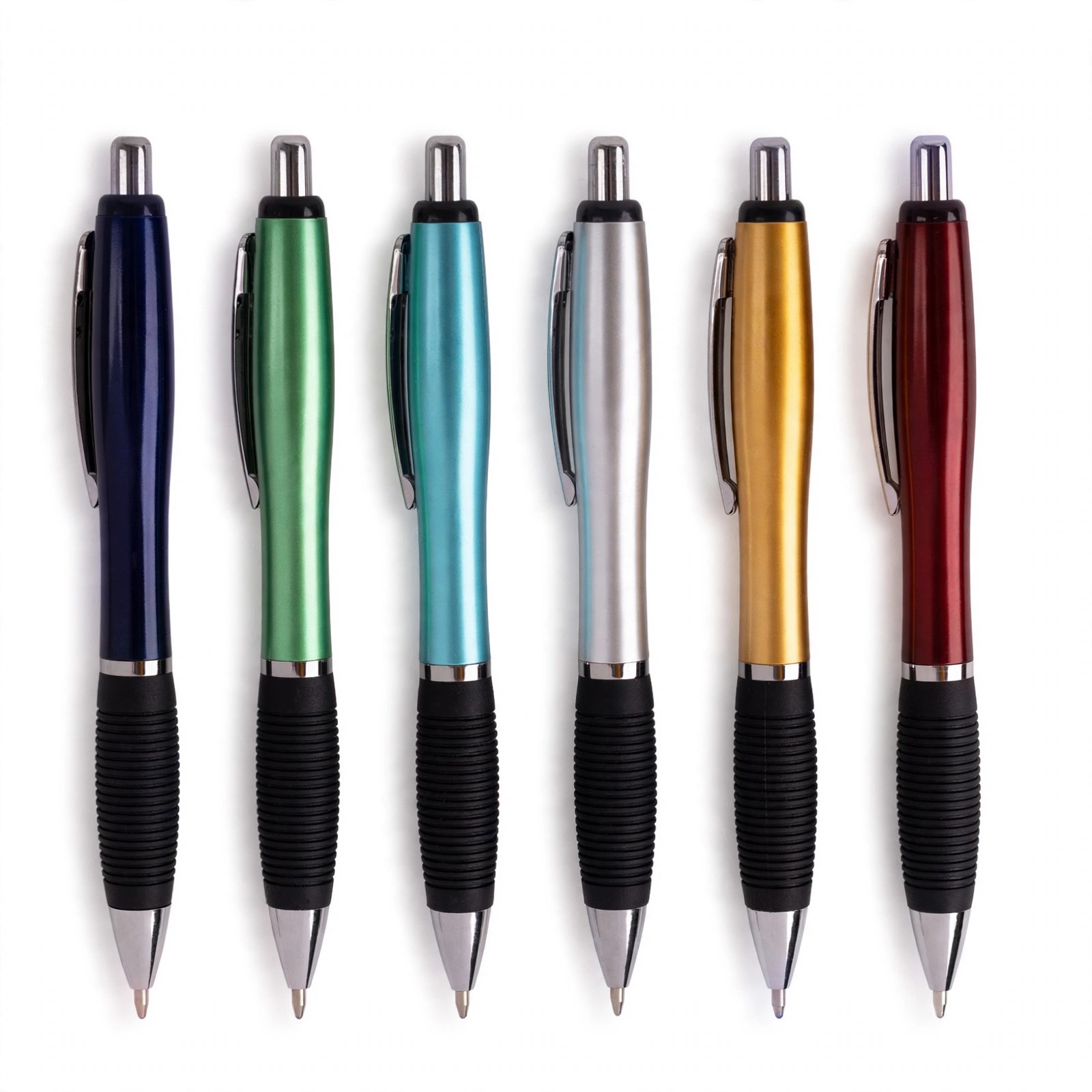 Metallic Click Pen With Ribbed Rubber Grip