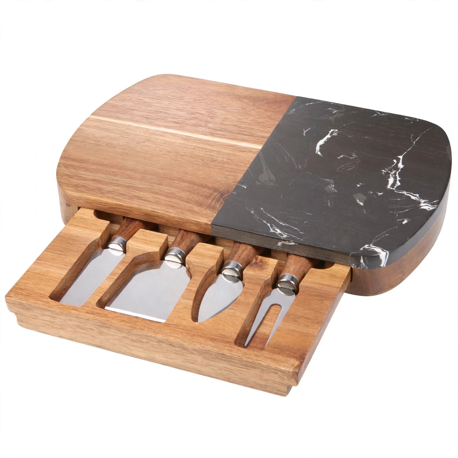 Black Marble and Acacia Cheese Board Set
