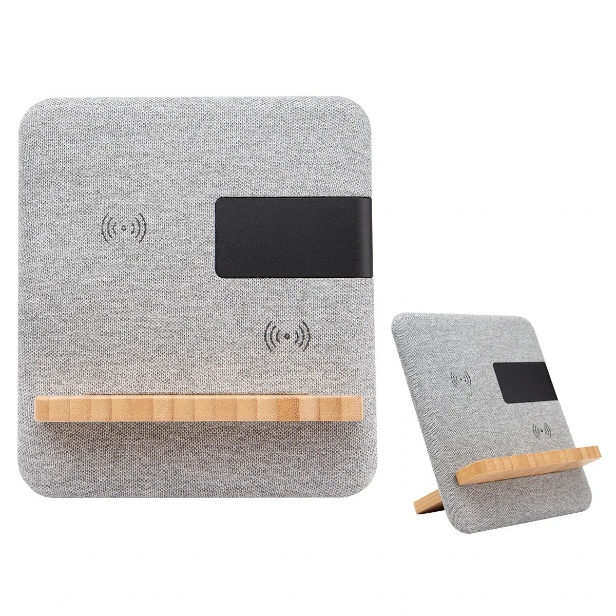 Fabric and Bamboo Wireless Charger With Clock
