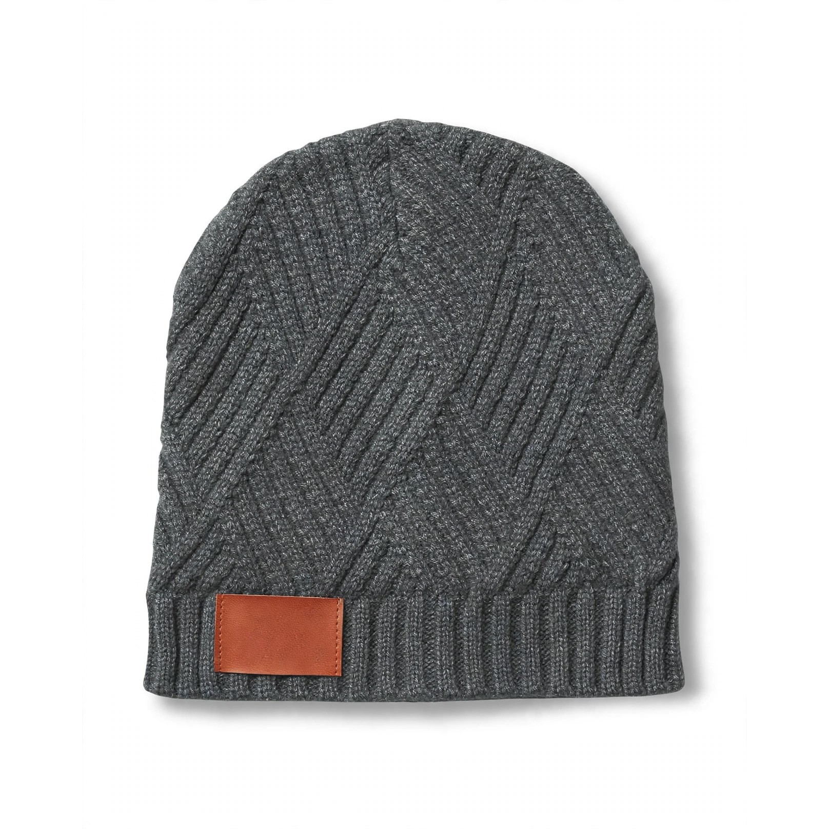 Trellis Knit Beanie With Faux Leather Patch