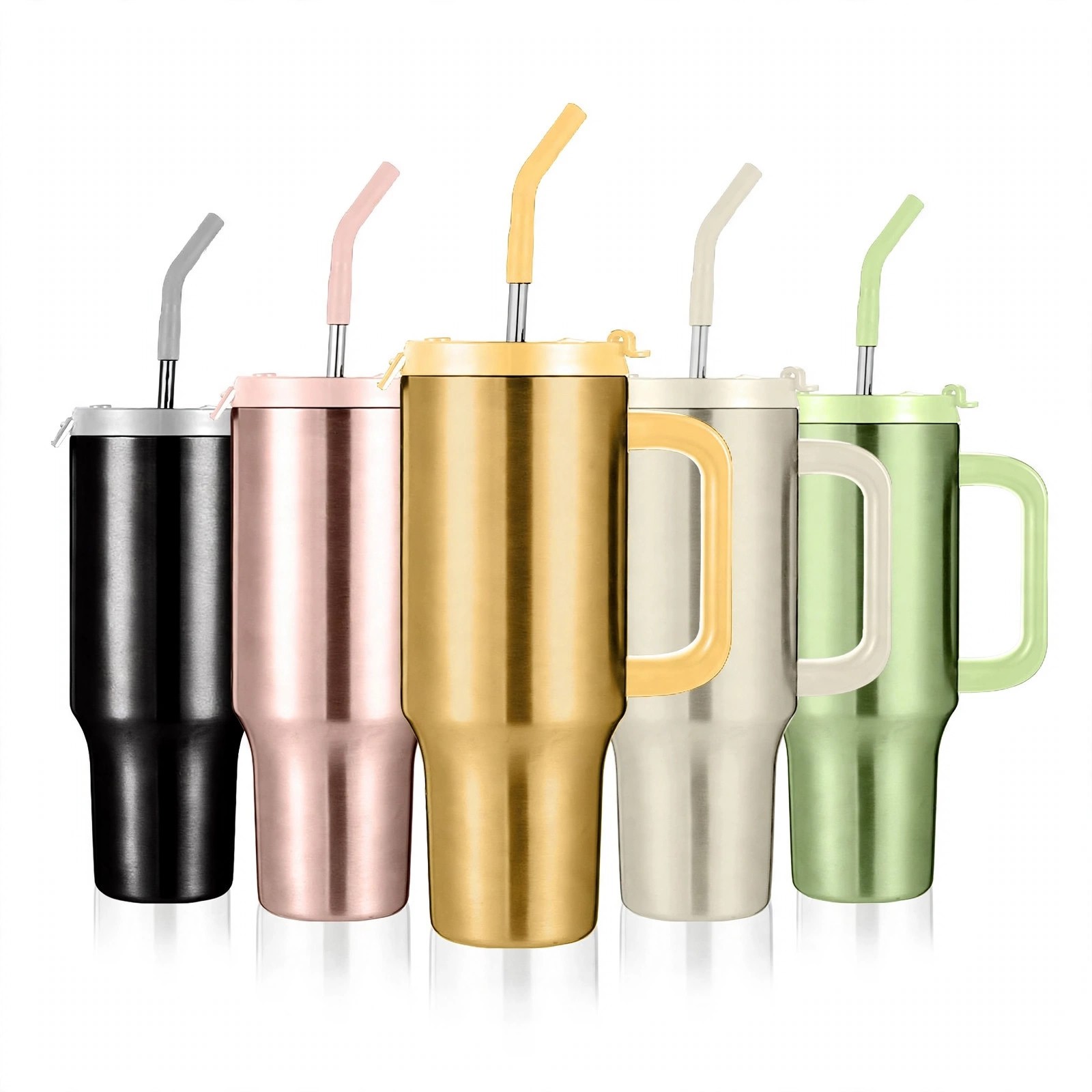 40 Oz. Stainless Steel Tumbler With Handle and Straw