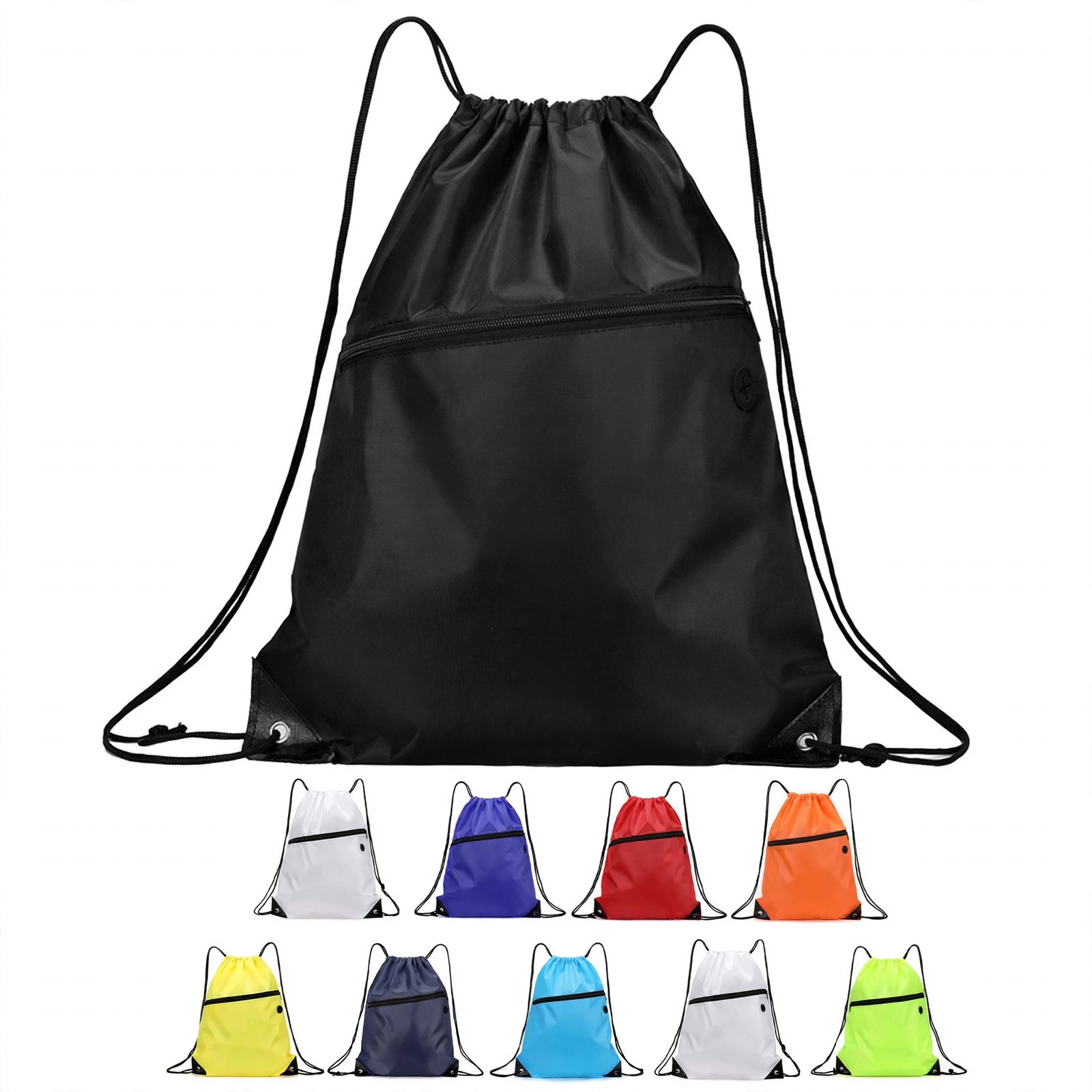 Drawstring Backpack With Zippered Front Pocket