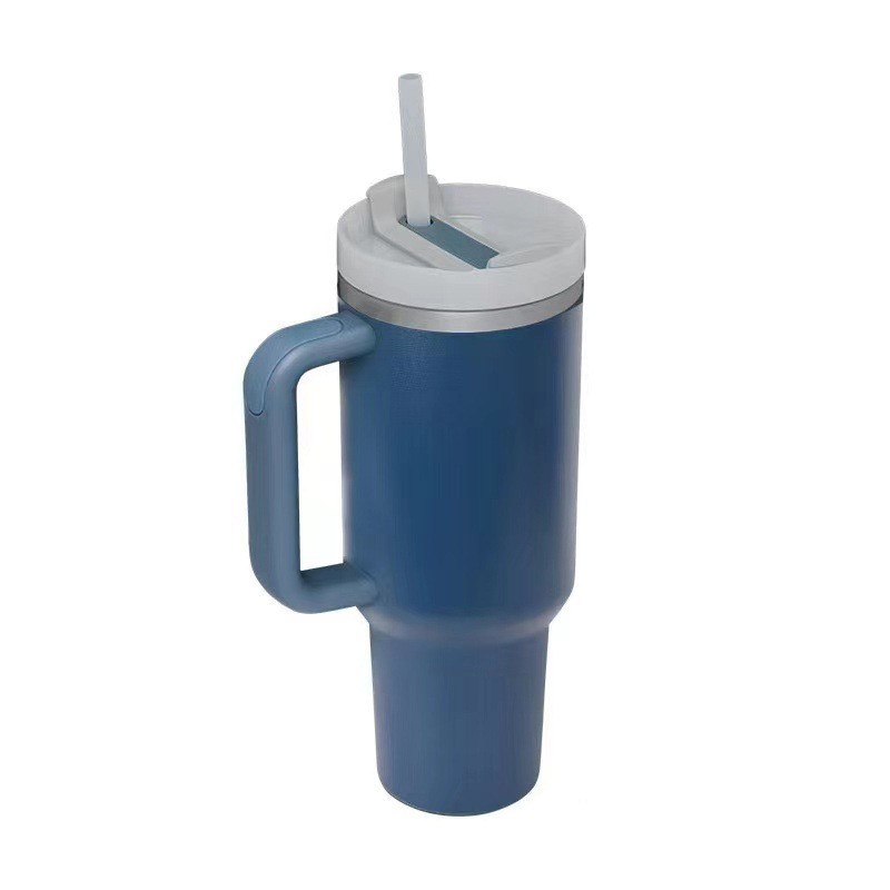 40 Oz. Stainless Steel Travel Mug With Handle and Straw