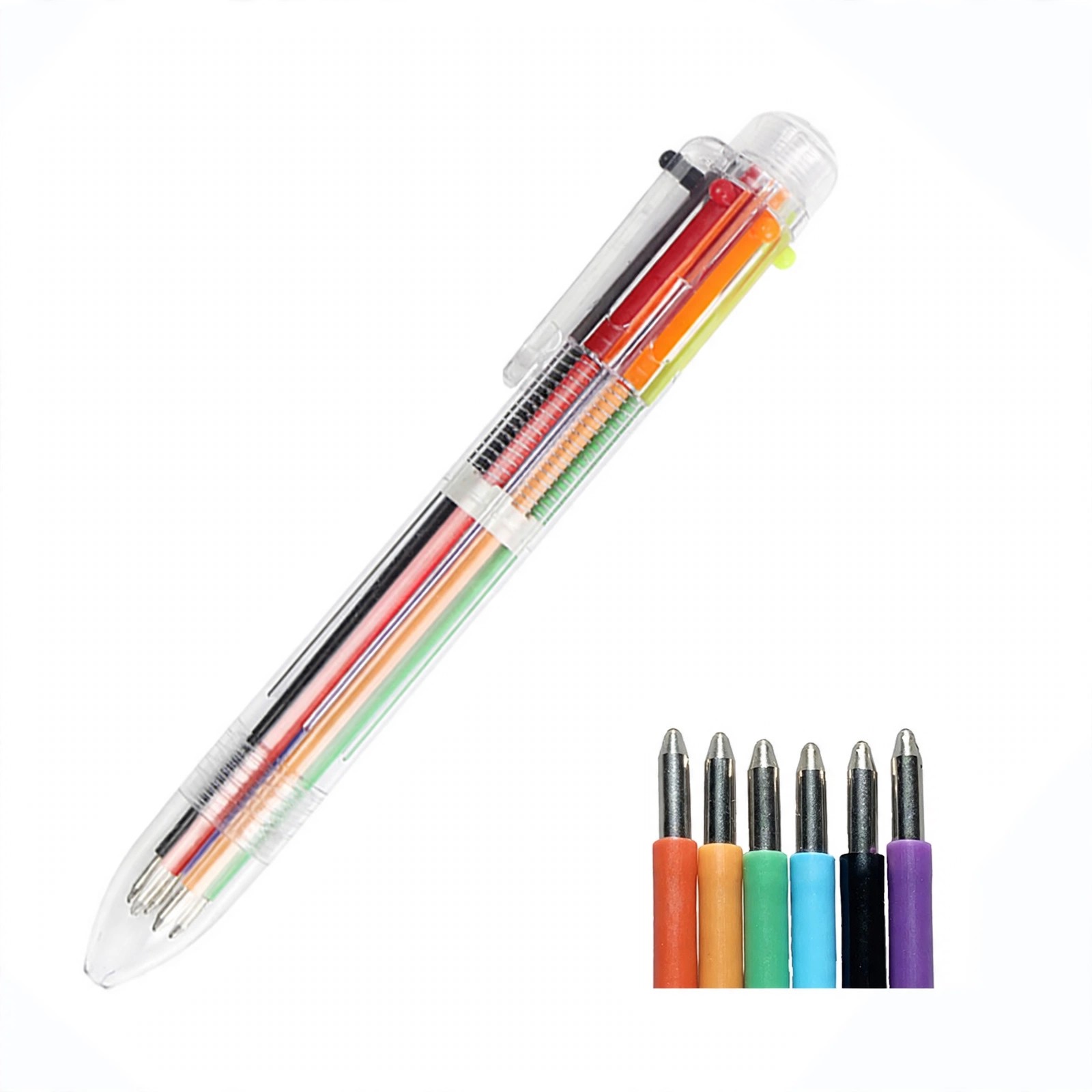 6-Color Ballpoint Pen With Clear Barrel - Clear