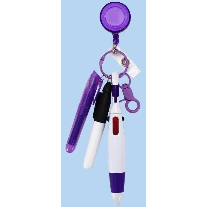 4-Color Retractable Shuttle Pen With Badge Reel