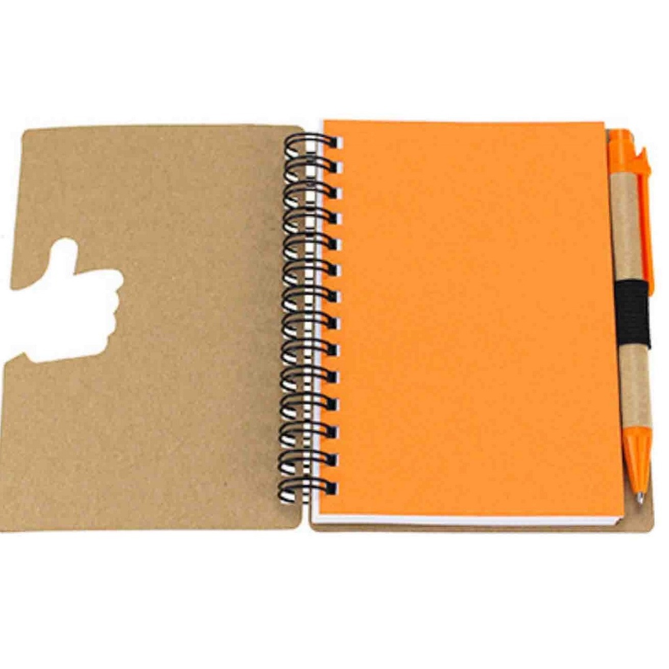 Kraft Spiral Notebook With Thumbs-Up Cutout and Pen