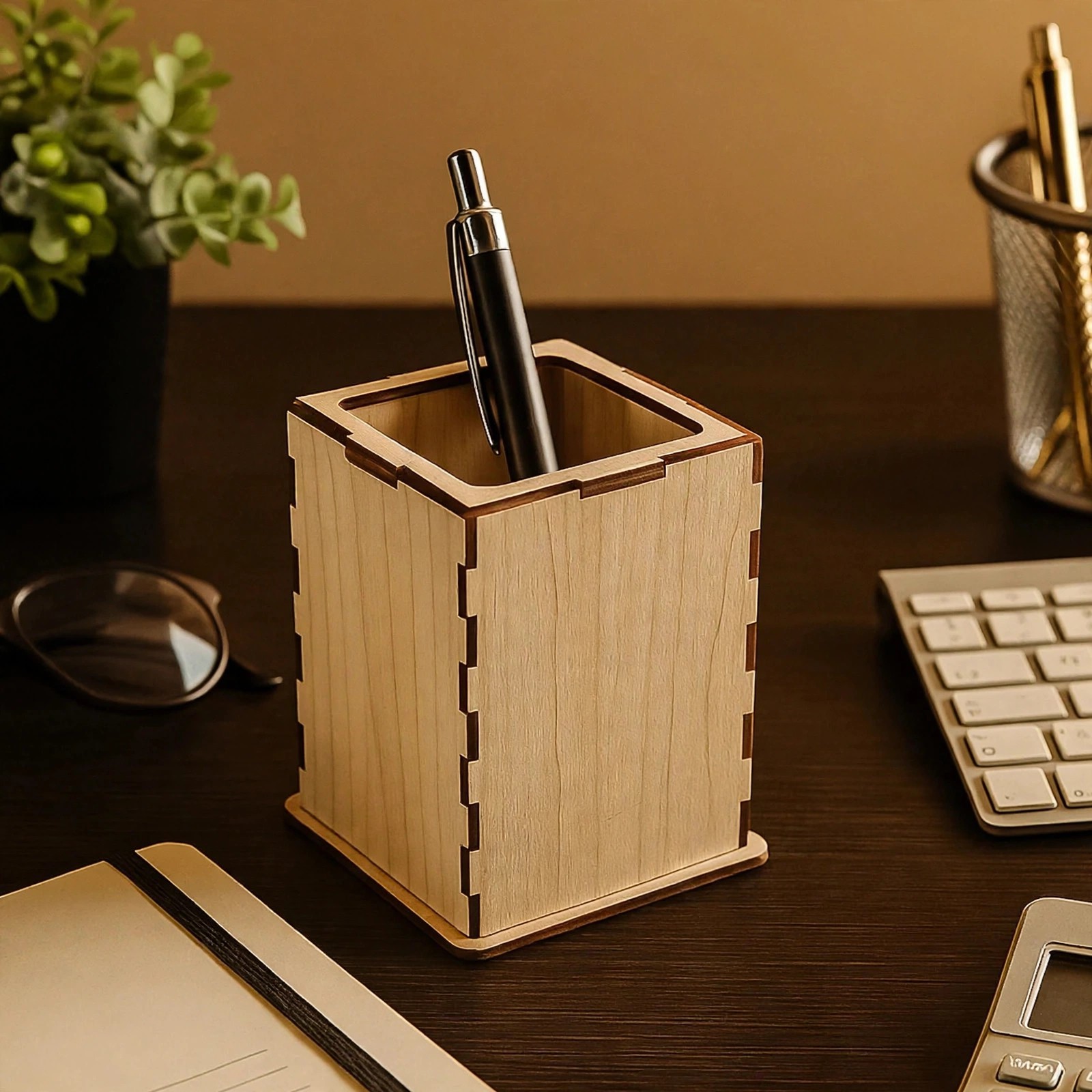 Wooden Desktop Pen Holder