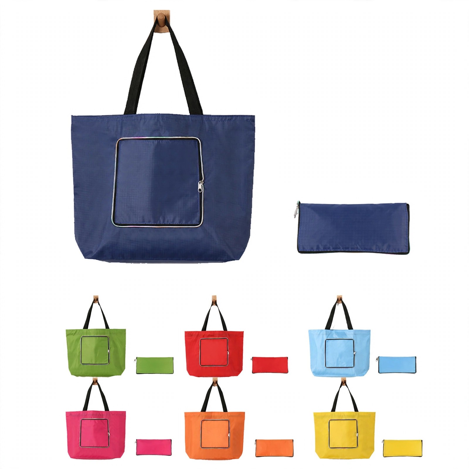 Foldable Zippered Travel Tote Bag With 6 Pockets