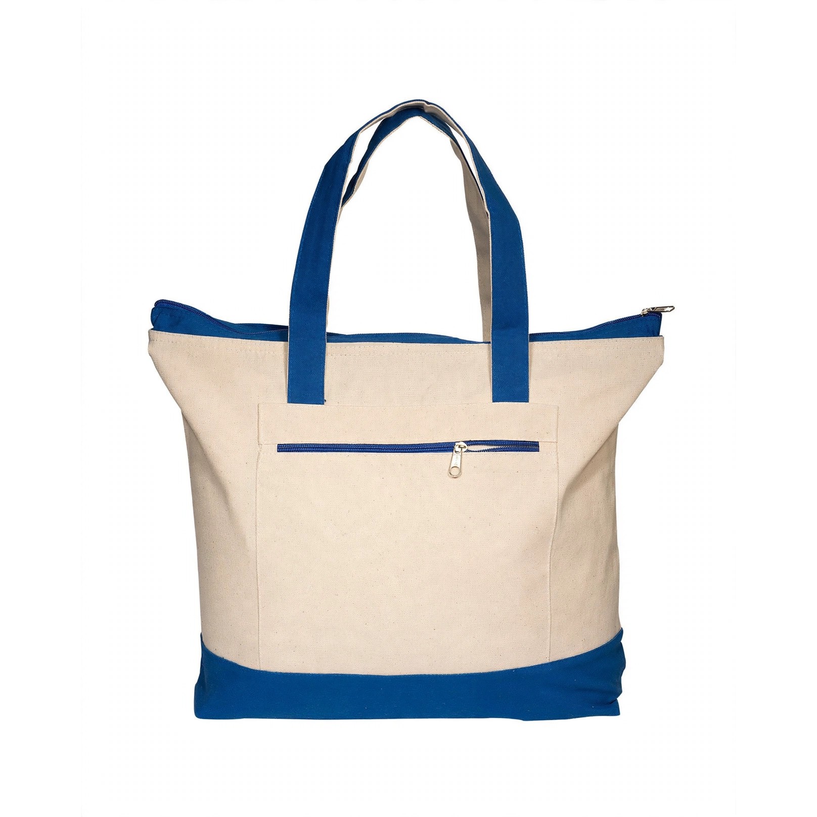 Zippered Canvas Tote Bag With Front Pocket