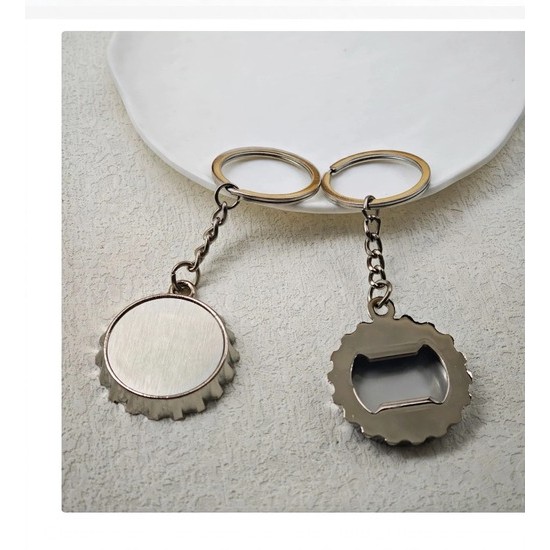 Bottle Cap-Shaped Metal Bottle Opener Keychain