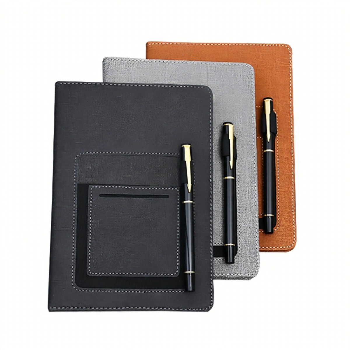 Faux Leather Business Notebook With Pen Slot