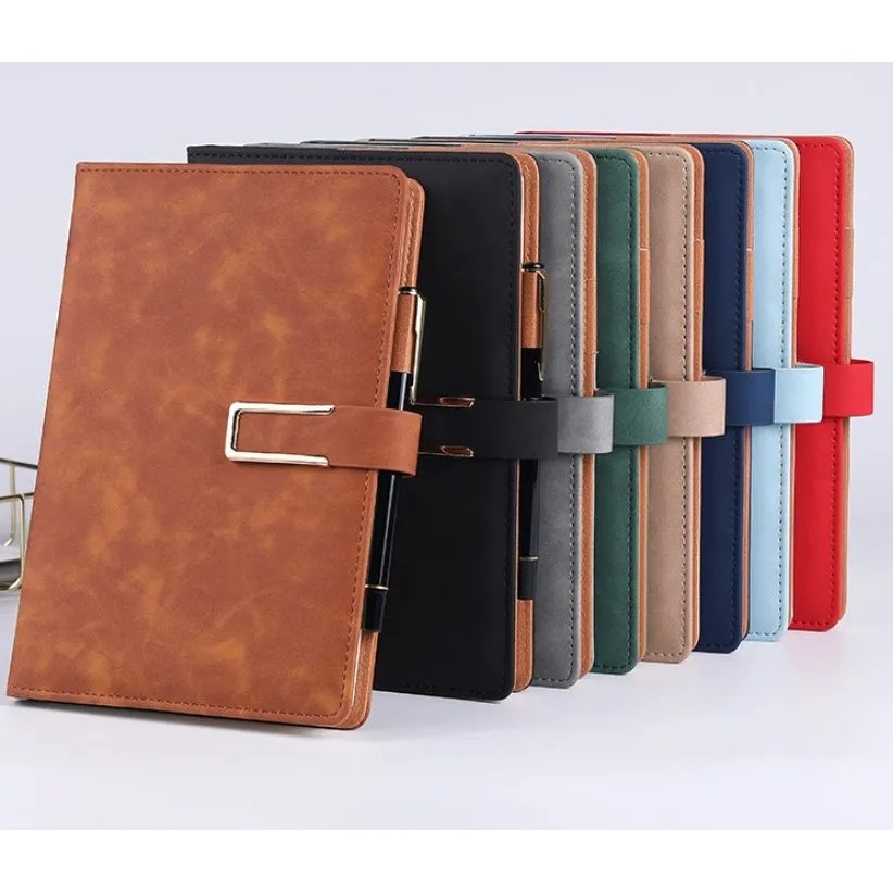 Faux Leather Notebook With Strap Buckle Closure
