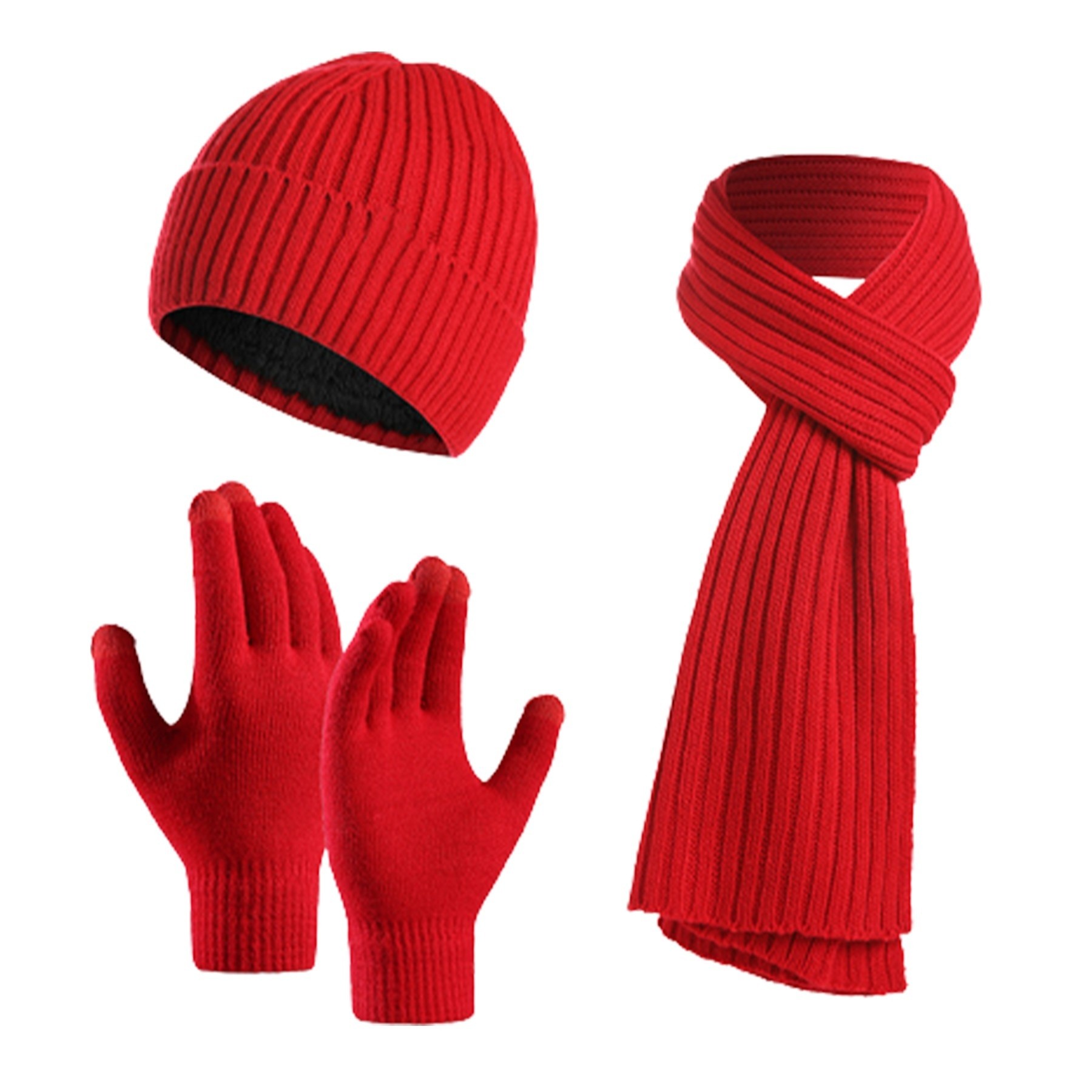 Thick Acrylic Knit Beanie, Scarf and Glove Set
