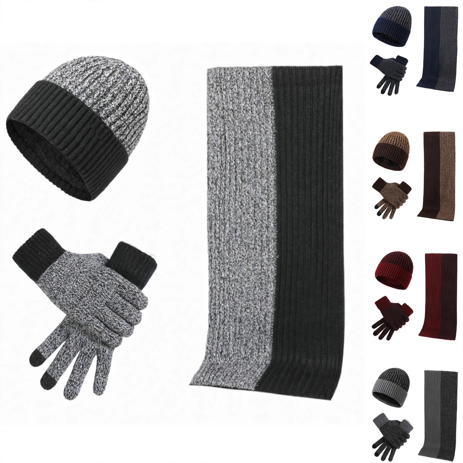 Double-Layer Knit Hat, Scarf and Glove Set