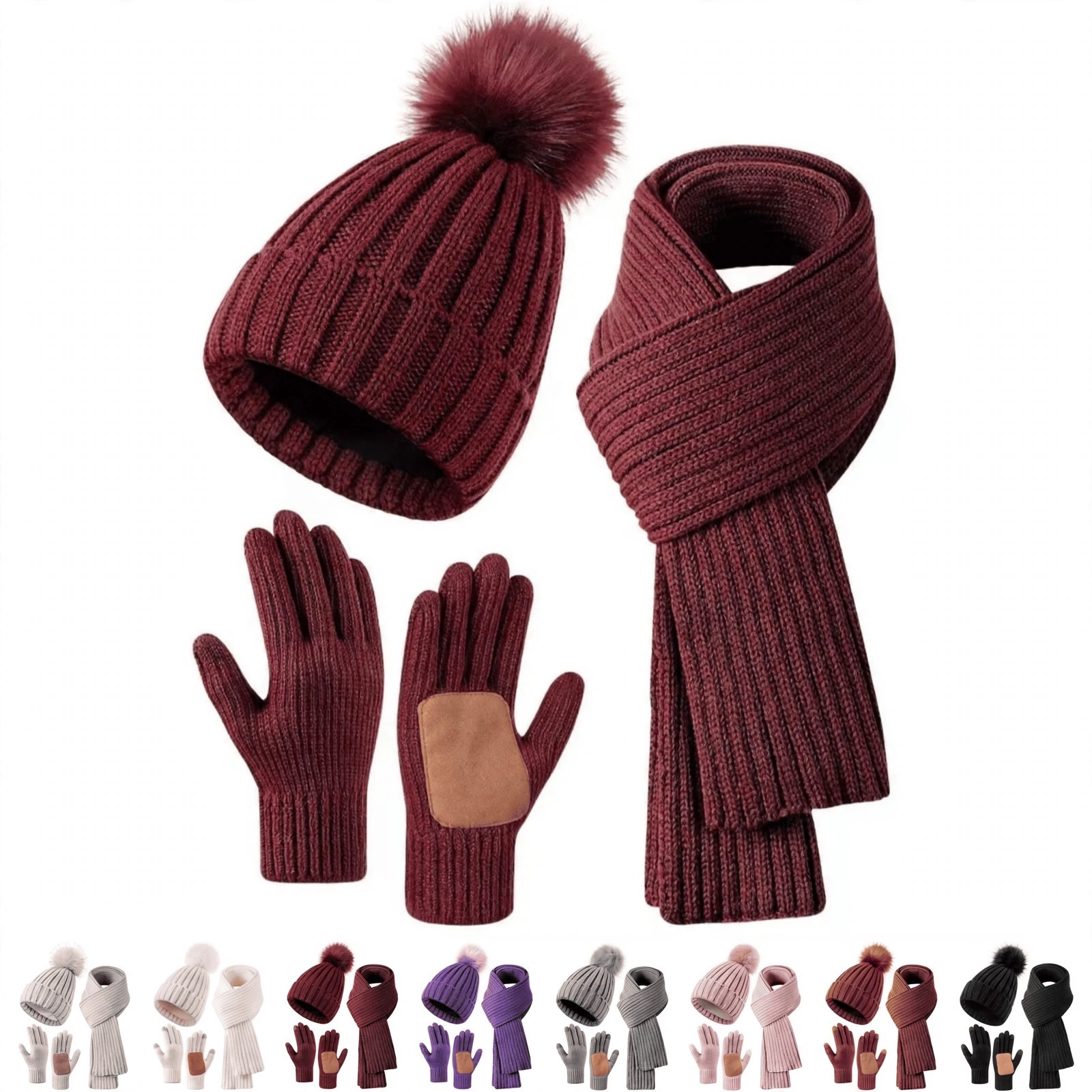Christmas Knit Beanie, Scarf and Glove Set