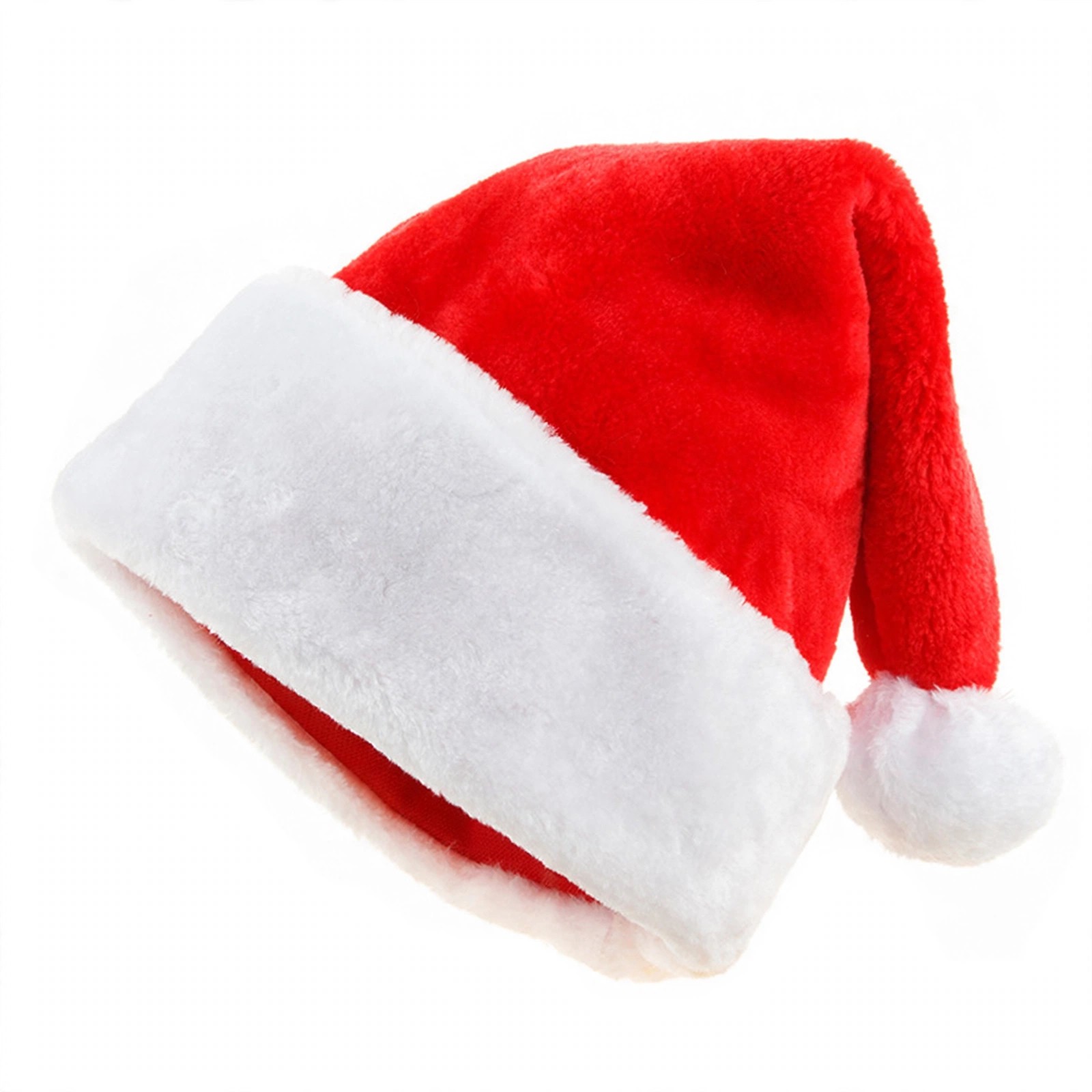 Fluffy Plush Christmas Santa Hat - Red
