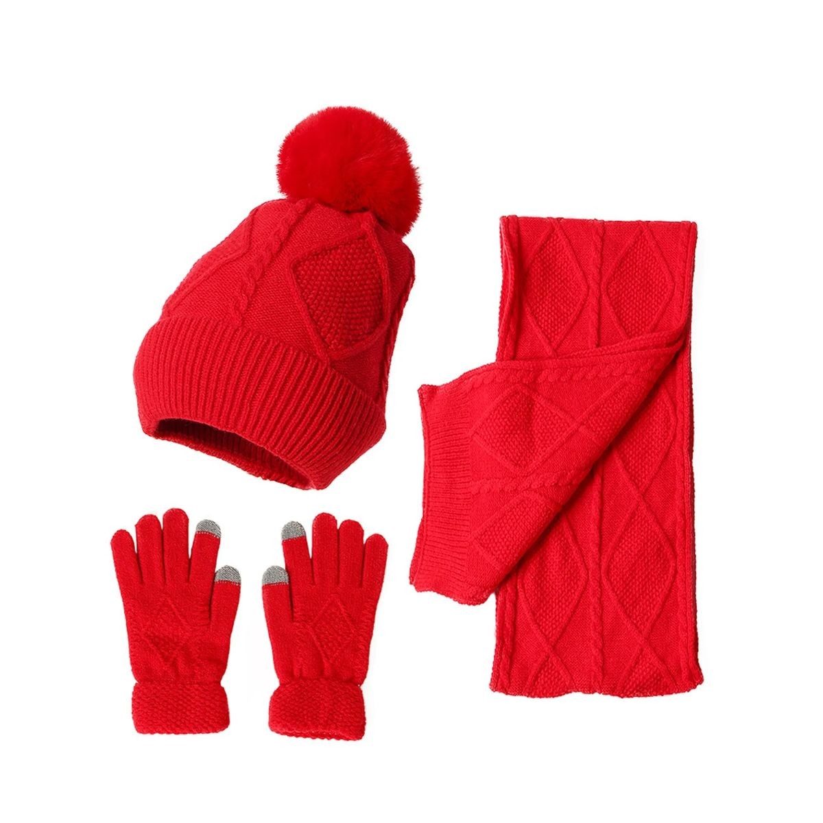Knit Beanie, Scarf and Touchscreen Glove Set