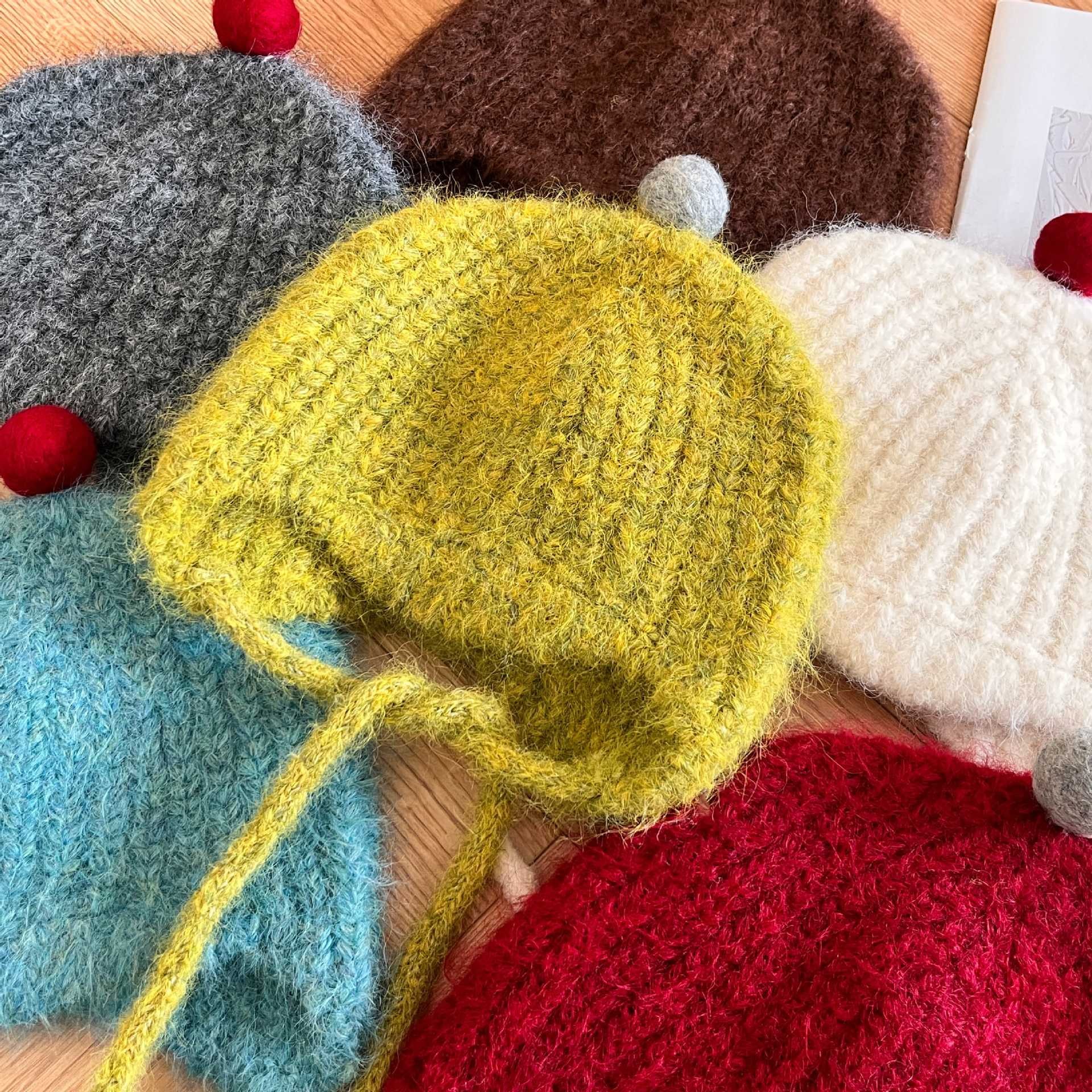 Kids' Knit Earflap Hat With Pom-Poms