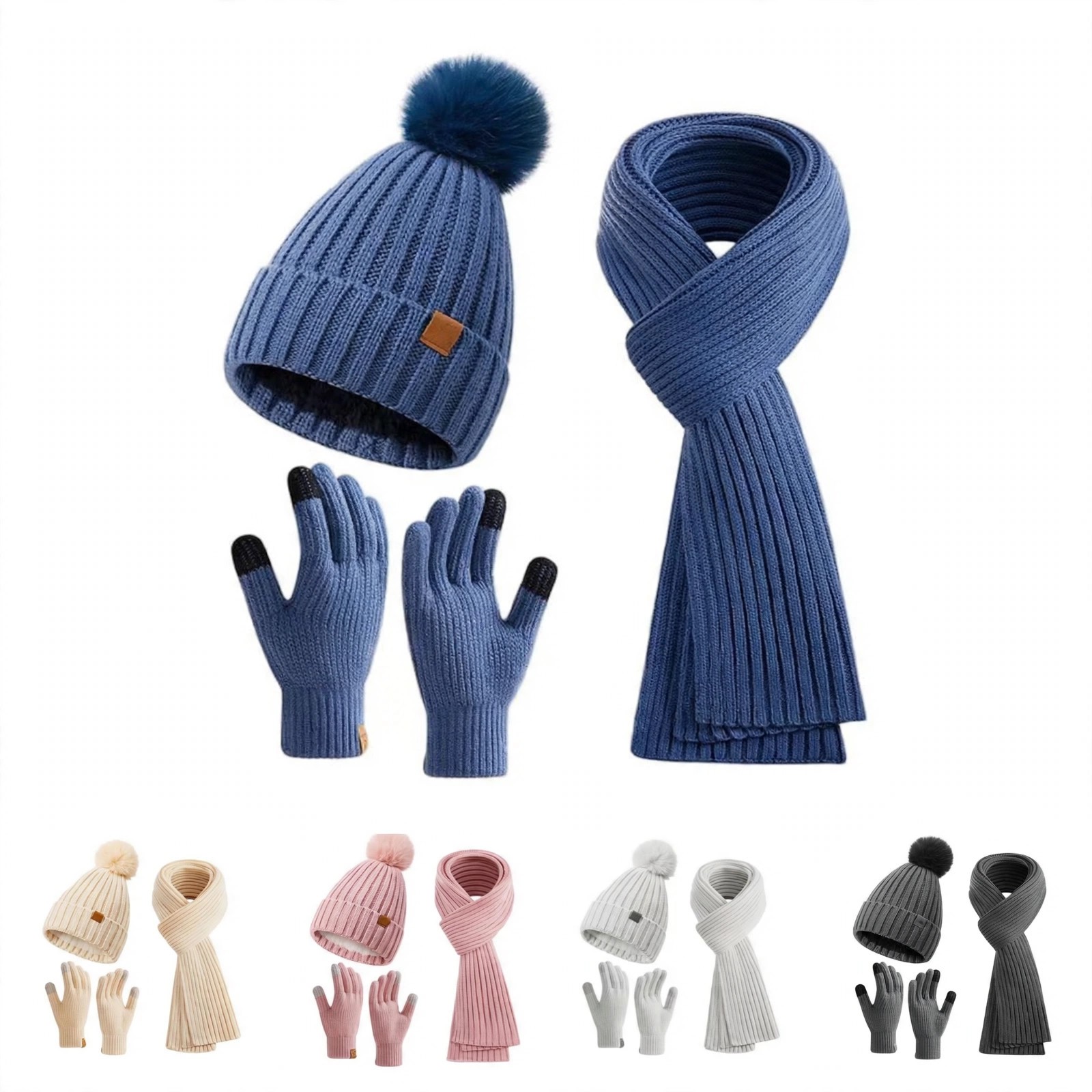 3-Piece Wool-Blend Beanie, Scarf and Touchscreen Glove Set