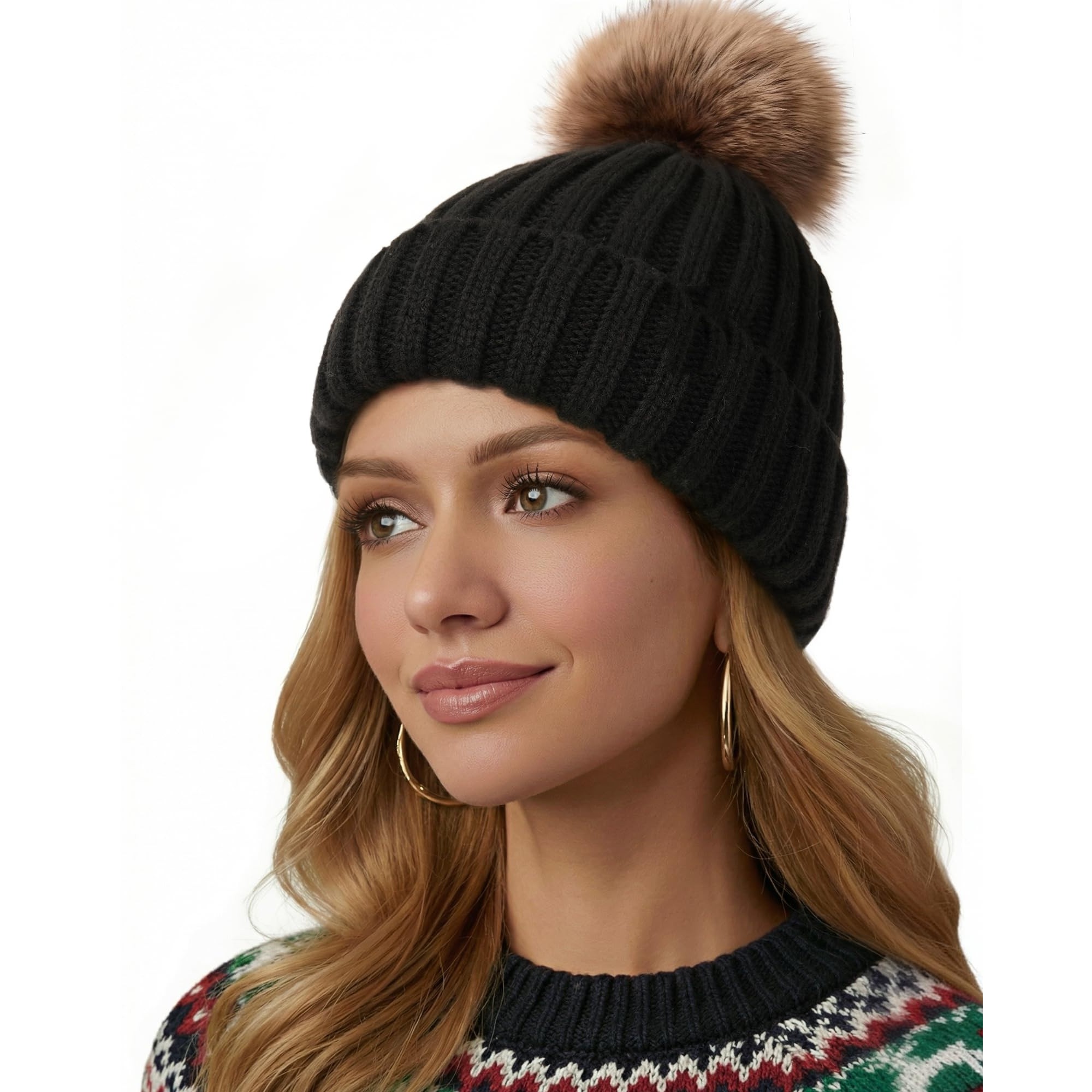 Women's Knit Beanie With Removable Pom-Pom