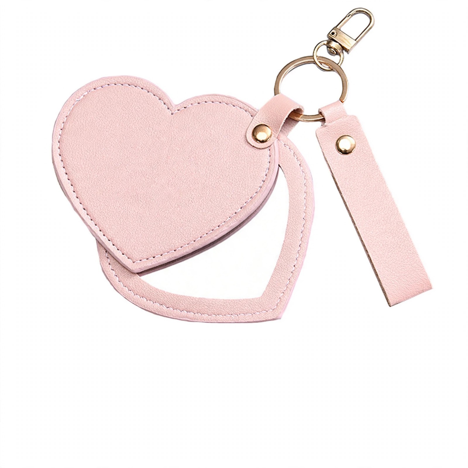 Heart-Shaped PU Leather Mirror Keychain