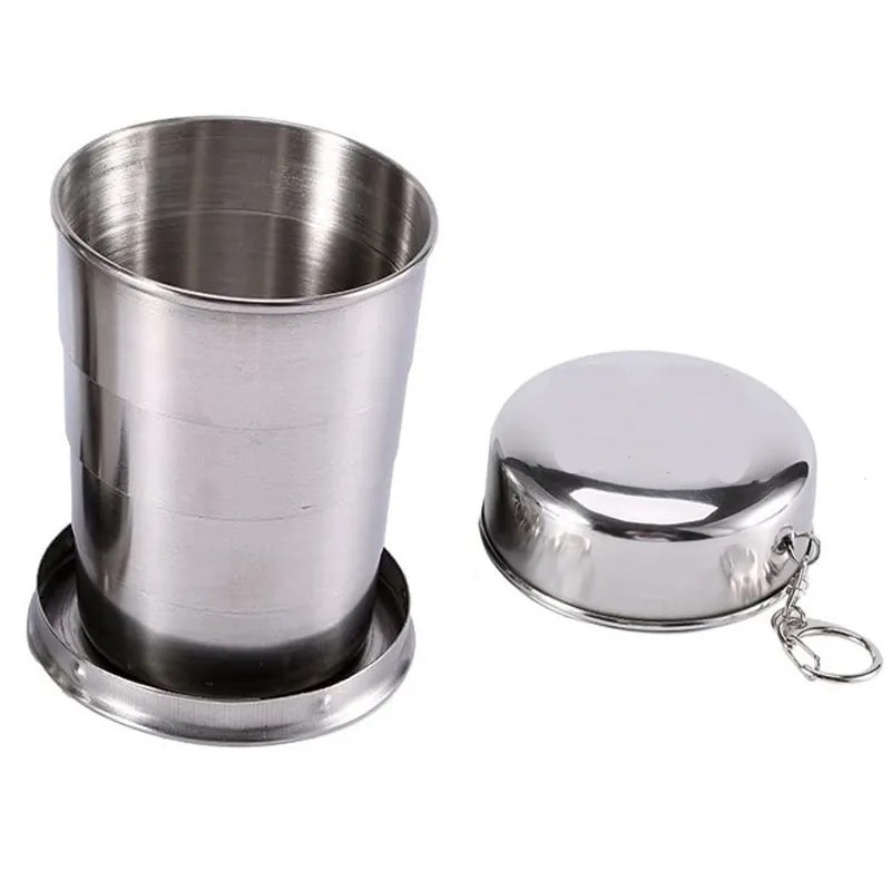 Collapsible Stainless Steel Camping Cup With Keychain