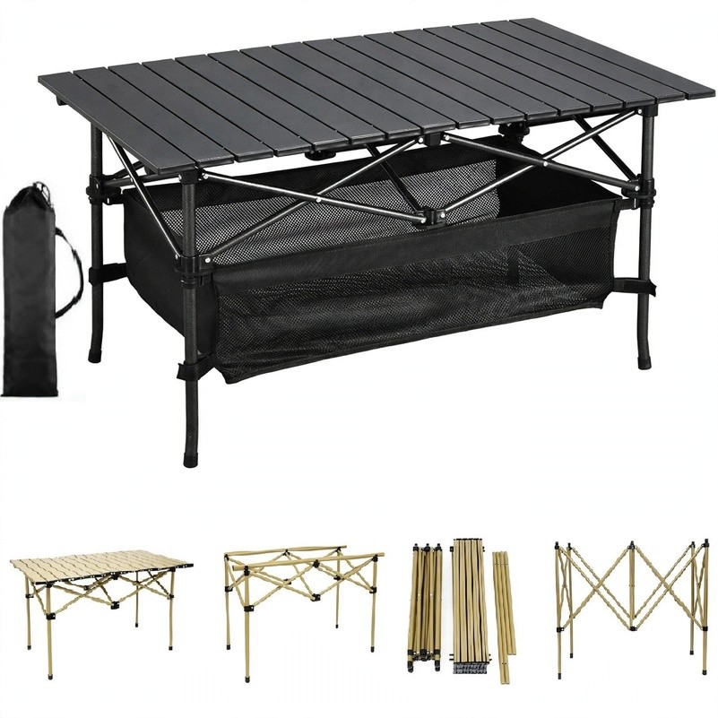 Aluminum Folding Camping Table With Mesh Basket