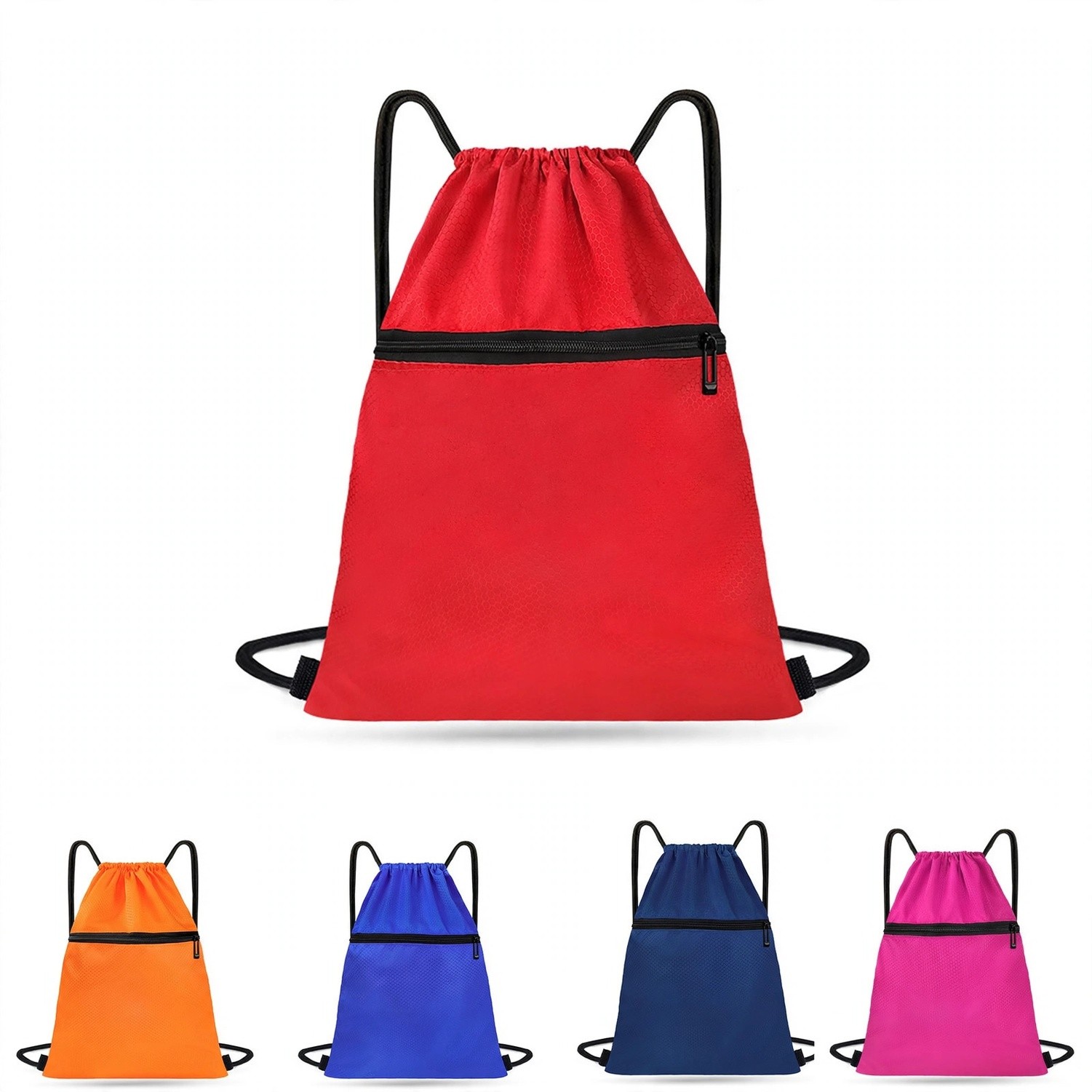 Honeycomb Fabric Drawstring Sports Backpack - Black