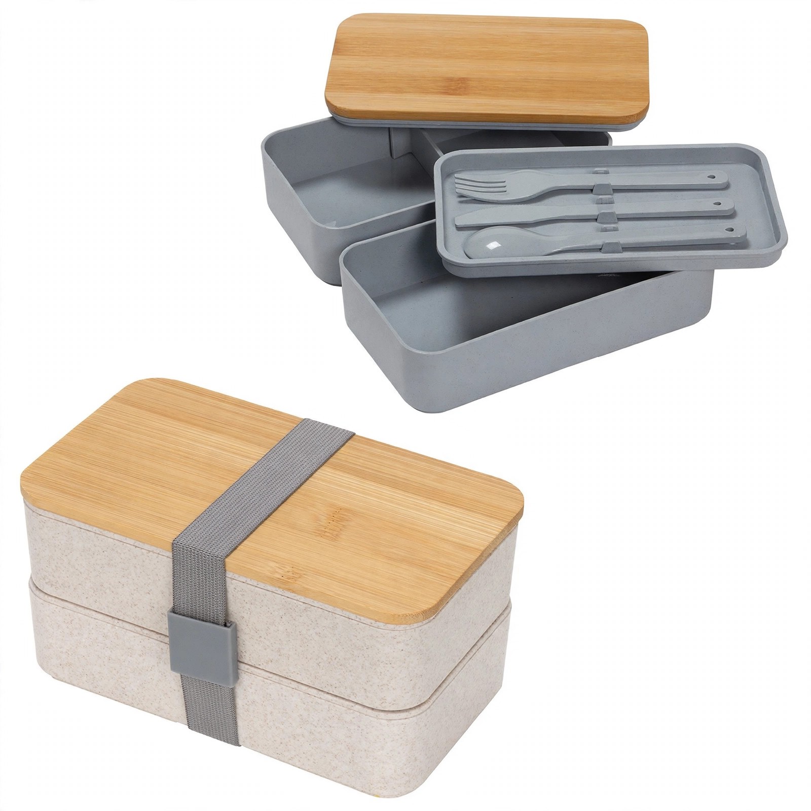 2-Layer Wheat Straw Lunch Box With Bamboo Lid