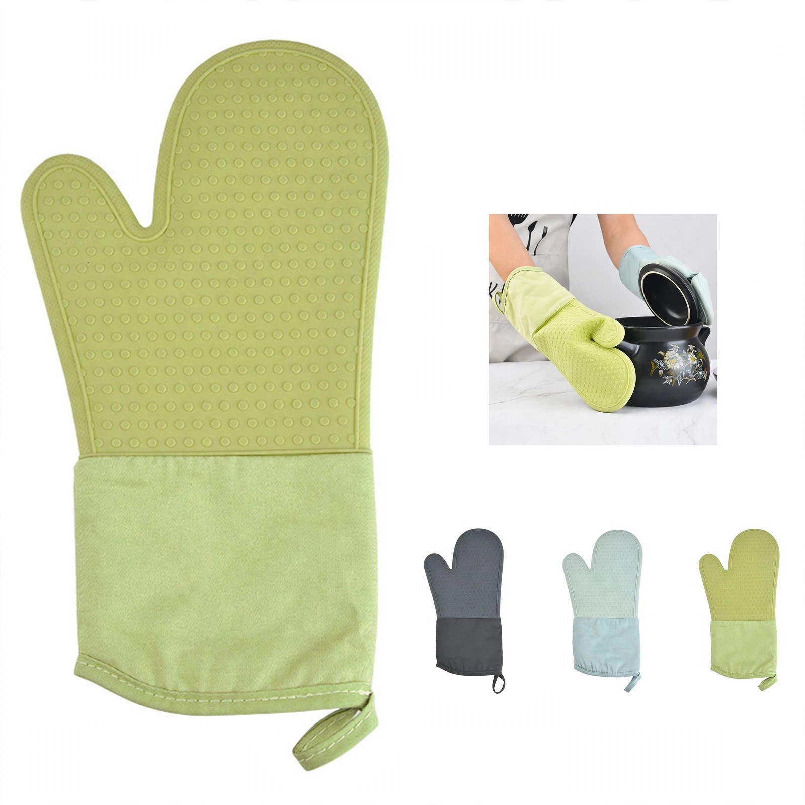 Canvas and Silicone Oven Mitts With Hanging Loop