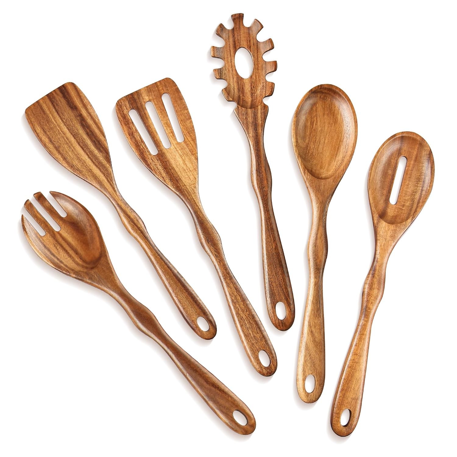 6-Piece Acacia Wood Spoon and Spatula Set
