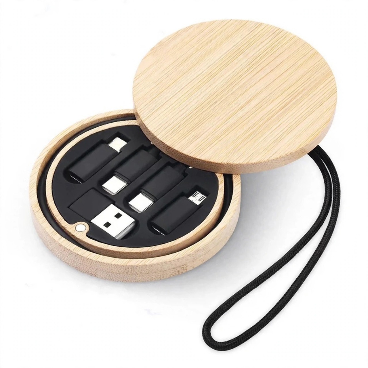 Round Bamboo 60W USB-C Cable and Adapter Kit