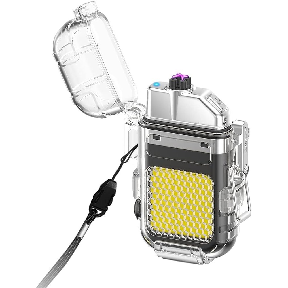 Clear Rechargeable Double Arc Lighter With Flashlight