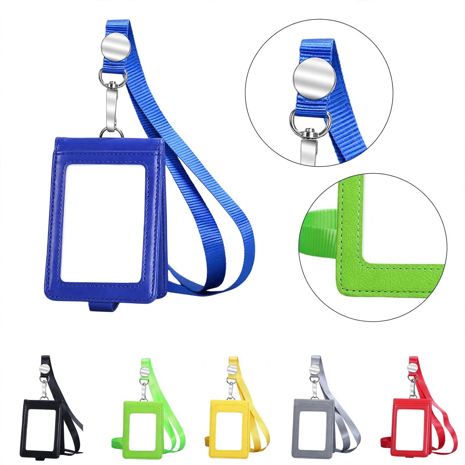 Double-Window PU Leather Badge Holder With Lanyard