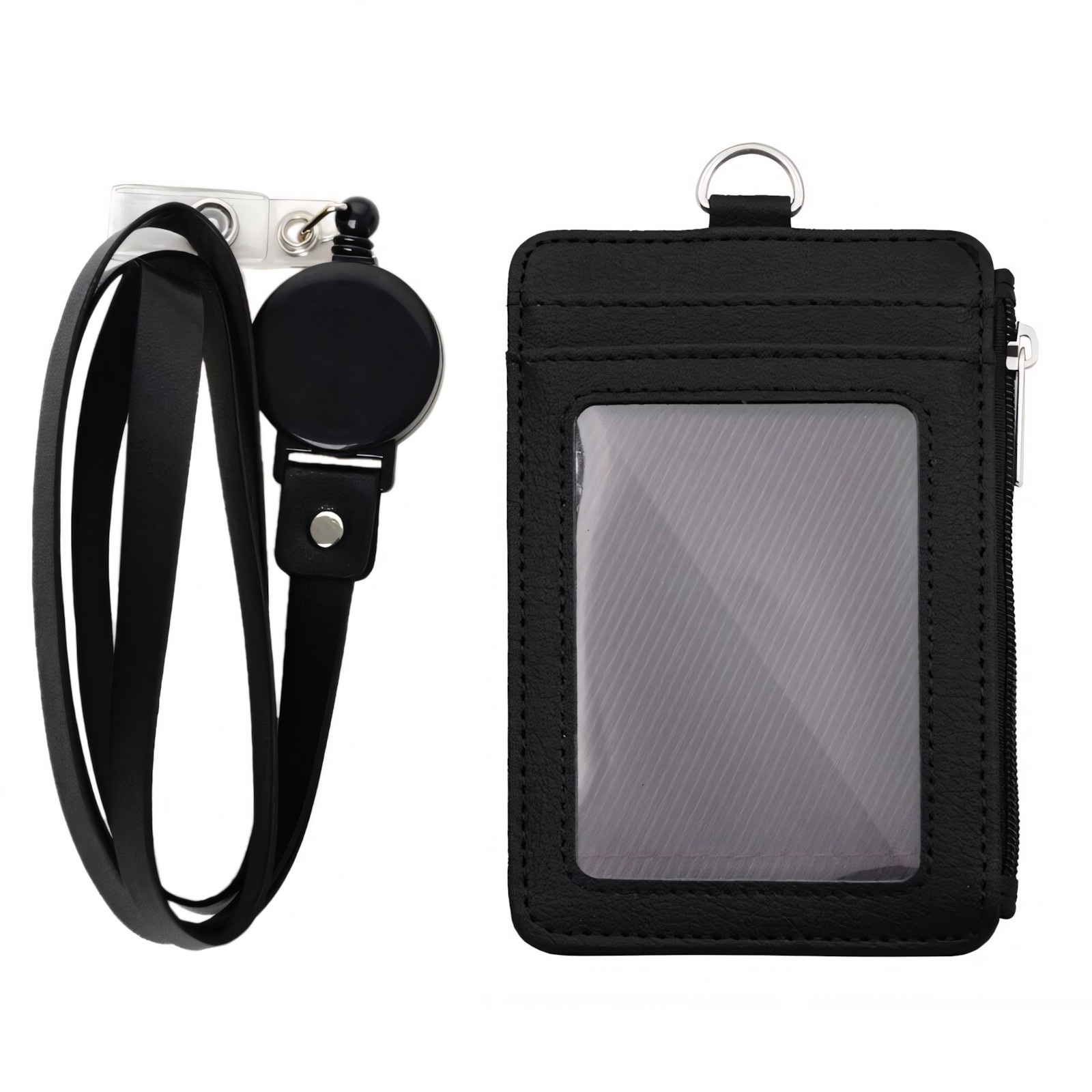 PU Leather Badge Holder With Zipper Pocket